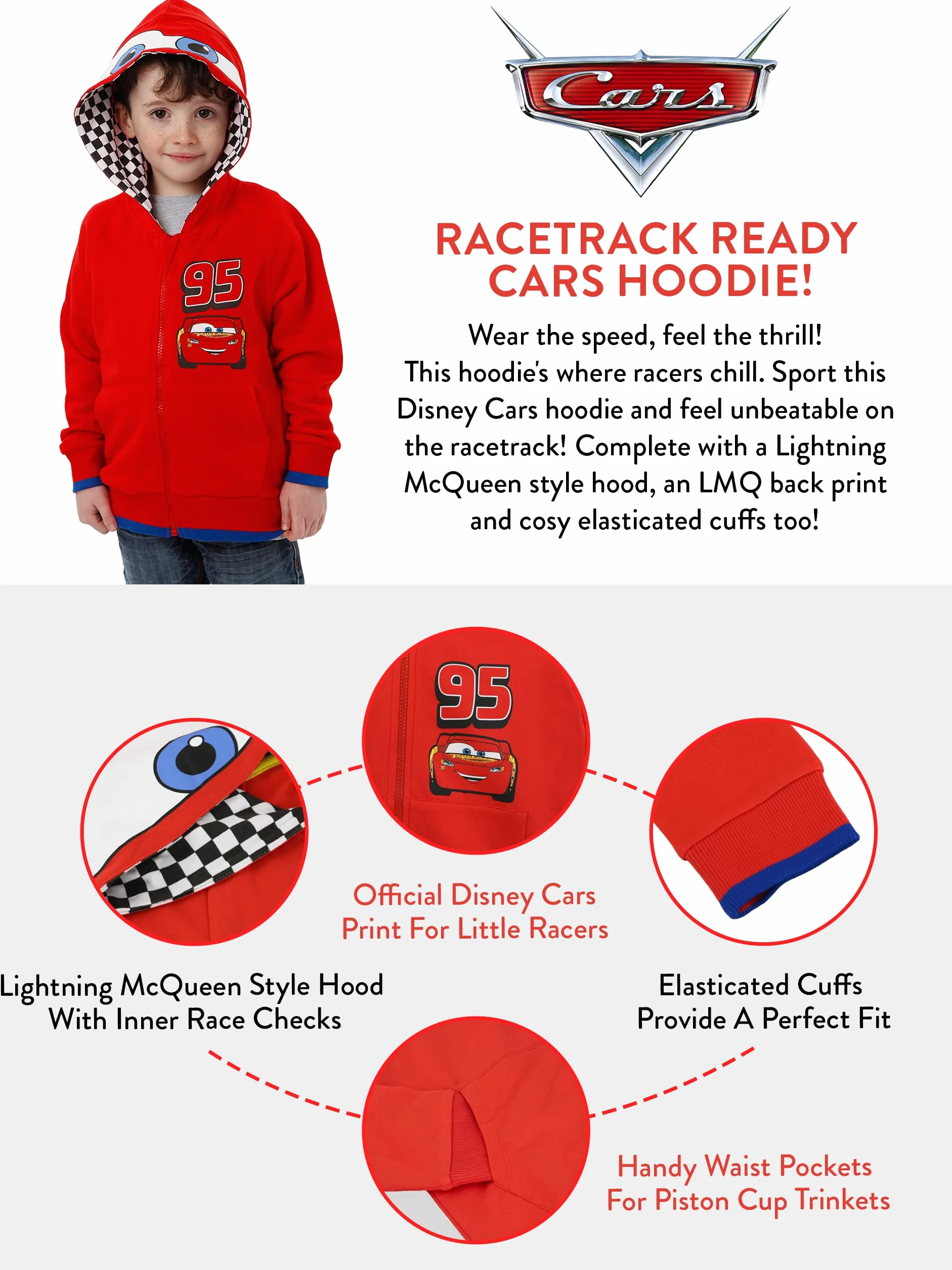 Disney Cars Bluza Z Kapturem | Bluza Chłopięca Cars | Bluza Kostiumowa Zygzak McQueen Dla Dzieci