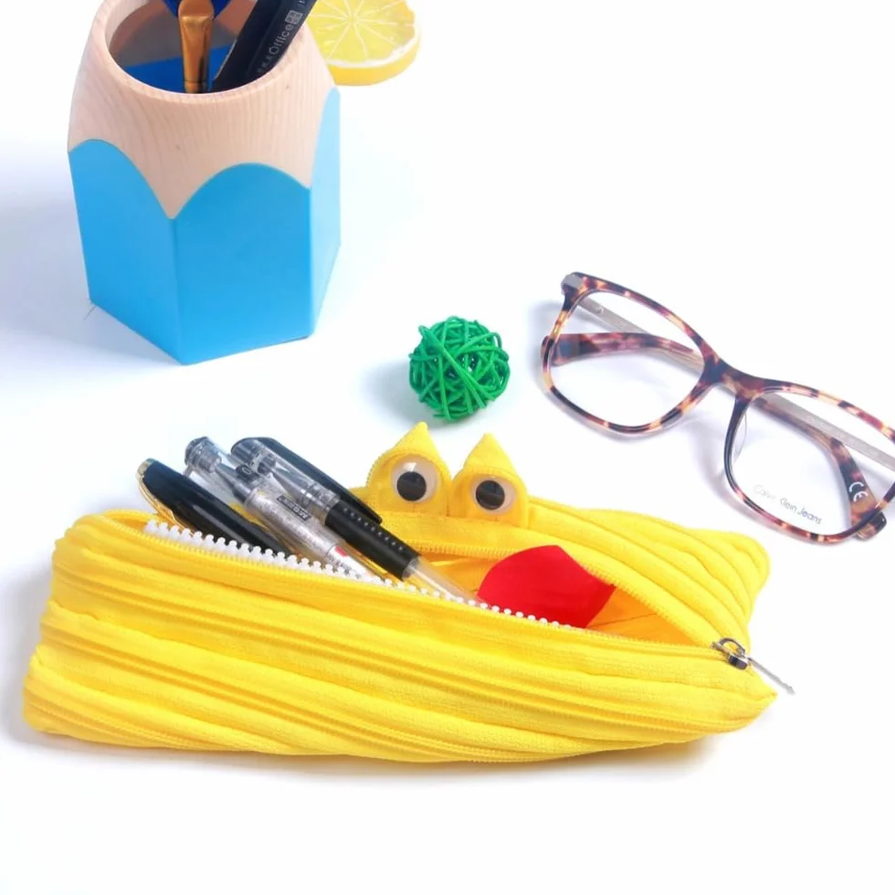 Piórnik Monster dla chłopców i dzieci, żółty zamek błyskawiczny, torba szkolna, 22 x 8 cm, trwała torba na artykuły pa na długopisy i materiały