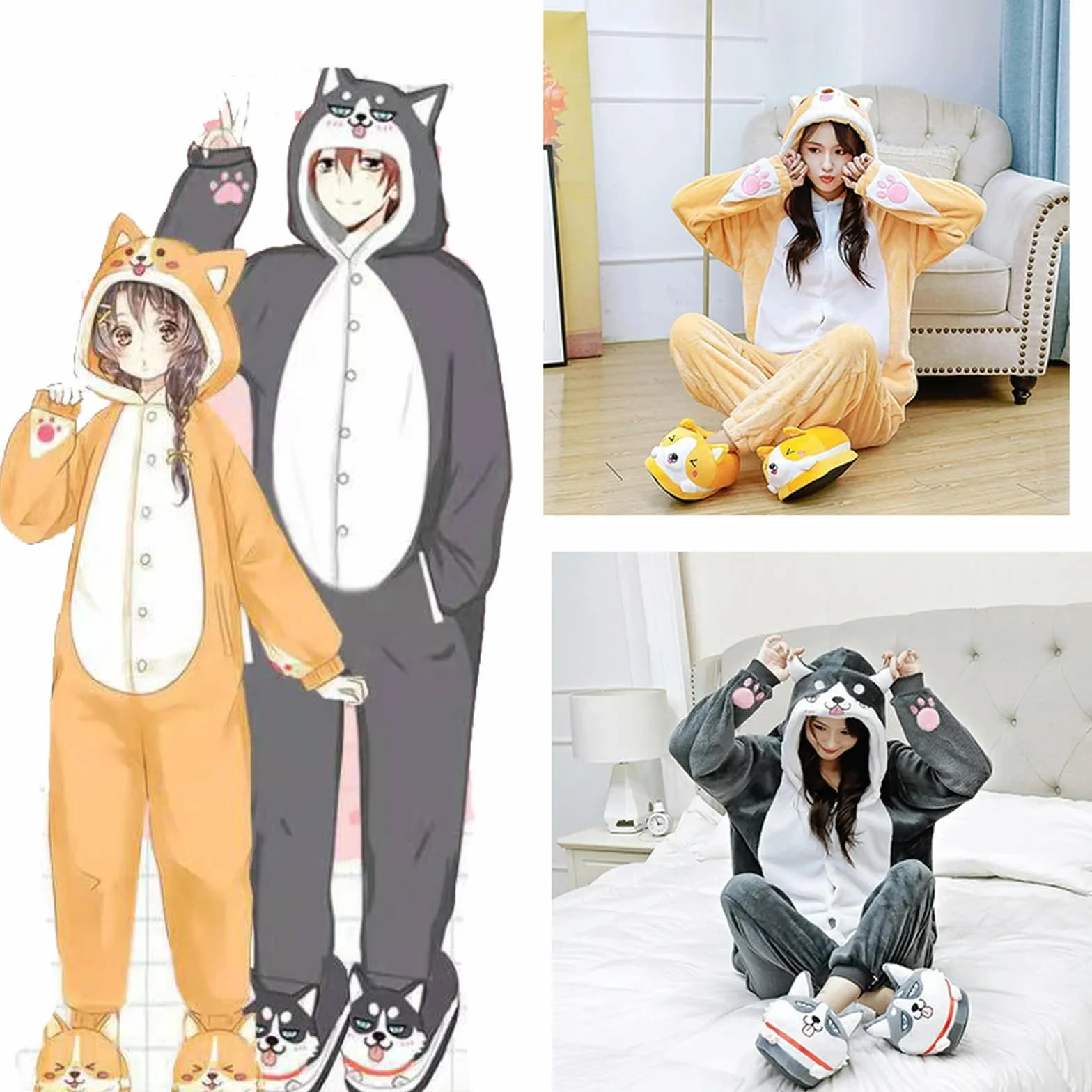 Zestawy piżam dla kobiet zima kobiety mężczyźni piżama flanelowa kreskówka pies cosplay Onsie odzież domowa jednoczęściowy kombinezon-husky onesie-m
