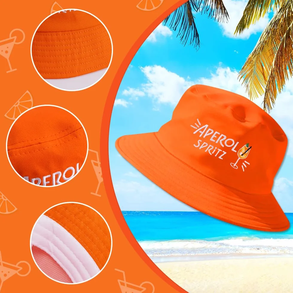Aperol Spritz kapelusz Aperol, kapelusz wędkarski, kapelusz przeciwsłoneczny, na lato, składany, na lato, outdoor, uniseks, na urodziny, do wędkowania, wędrówek, sportów na plaży, na kemping