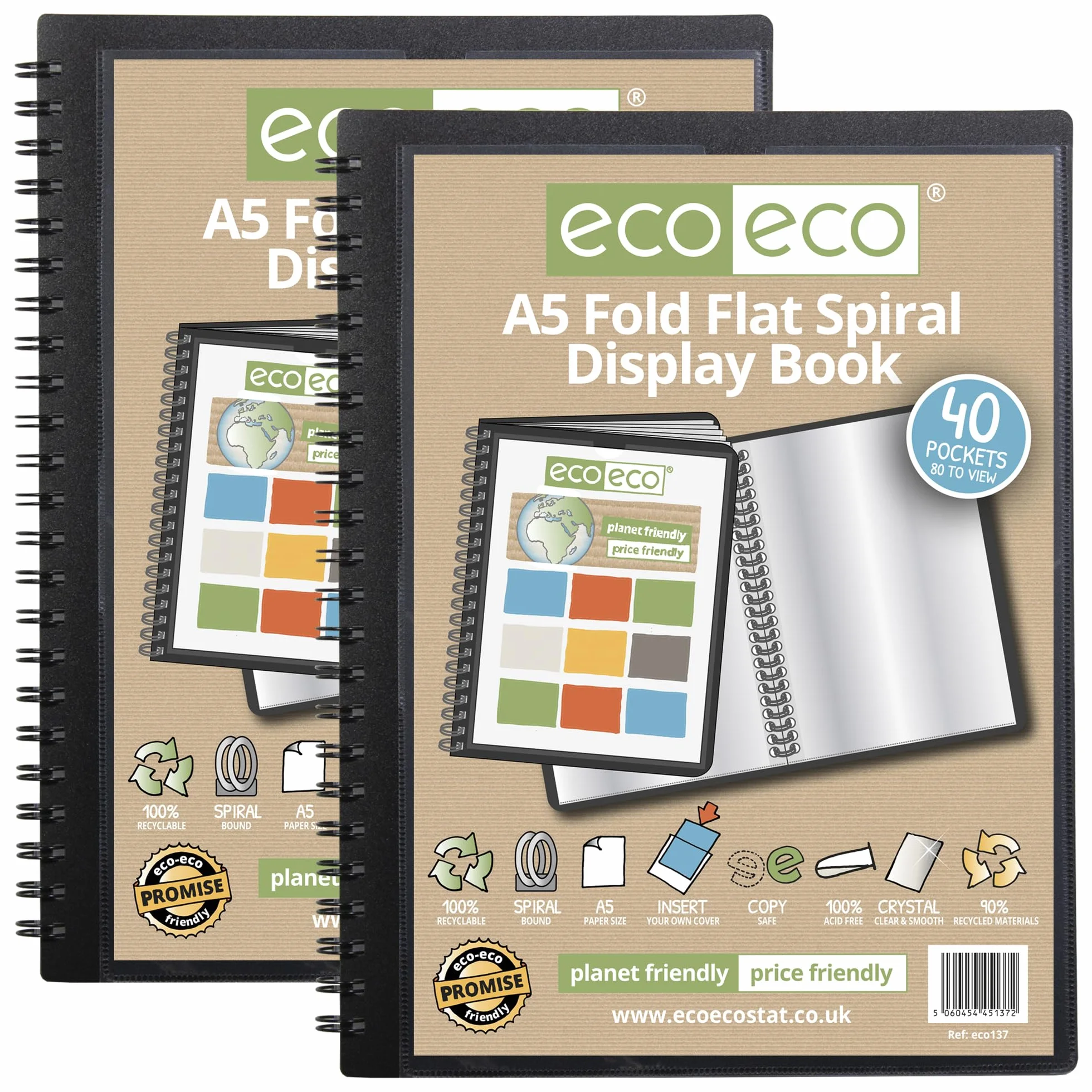 eco-eco eco137x2 książka ekspozycyjna w 50% z recyklingu, 40 kieszeni, składana spirala, 2 sztuki, A5
