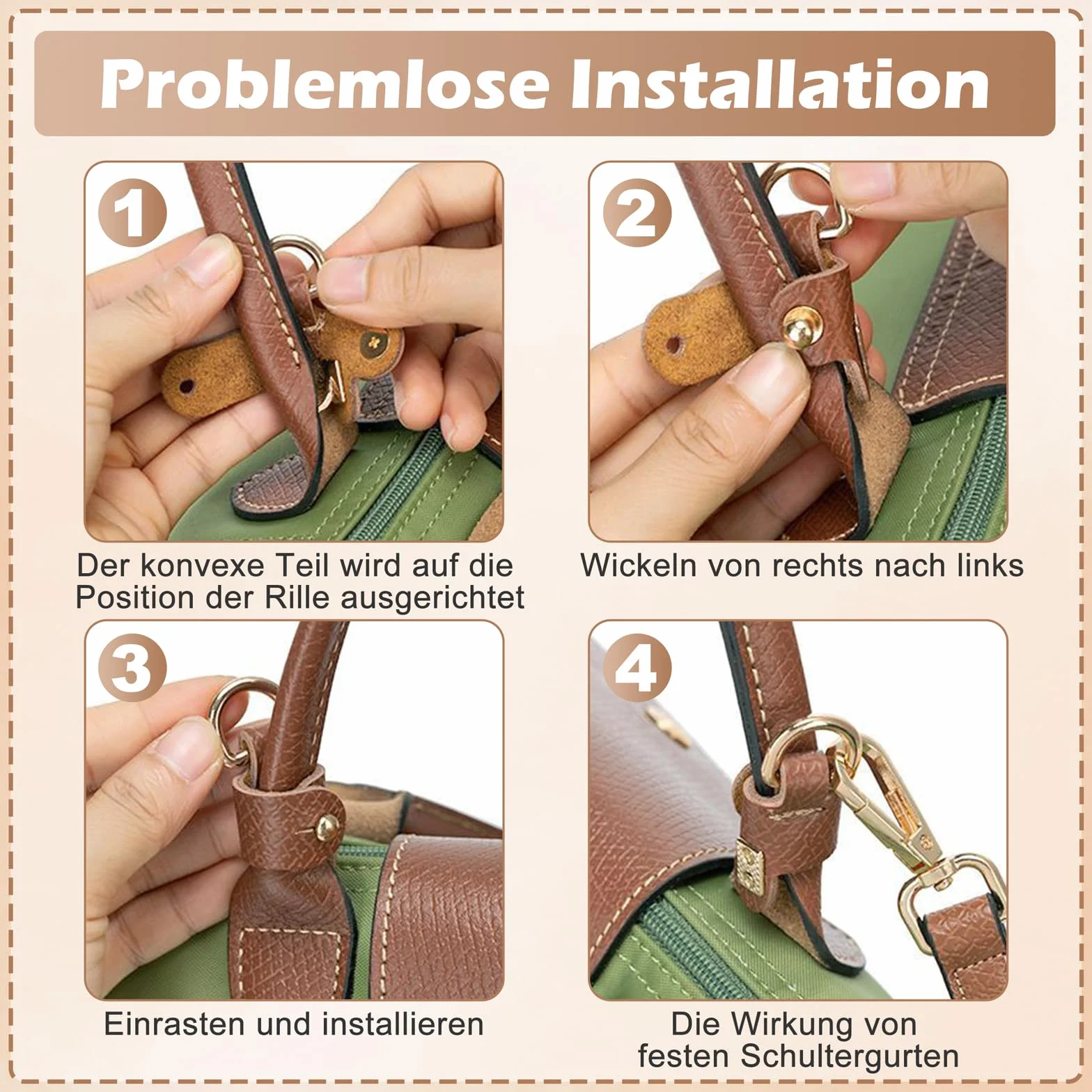 GADITIEK Regulowany pasek na ramię ze skóry do toreb damskich Longchamp – mocniejszy i nie odpada, pasuje do pasków Longchamp Mini Bag Straps i paska do torebki – szerokość: 1,2 cm (brązowy)
