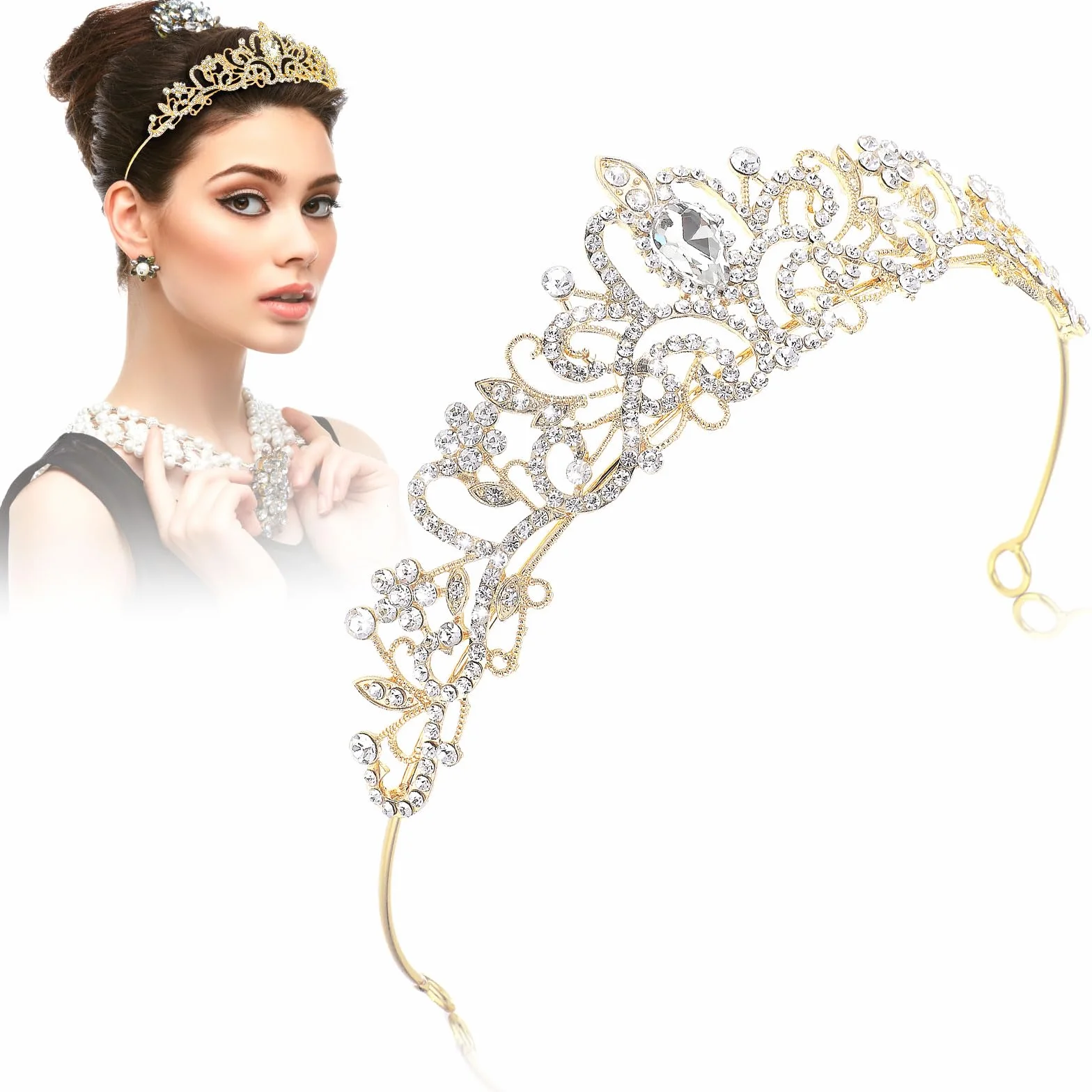 Elegancka korona księżniczki dla dziewcząt, kobiet, tiara, kryształowa tiara, opaska z kryształem górskim, na prezent, biżuteria do włosów na wesele, imprezę taneczną, Einheitsgröße, stop metali, Stop