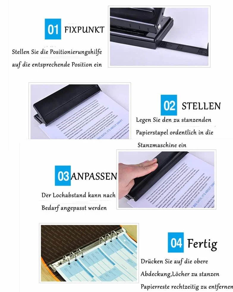 6-krotny dziurkacz, dziurkacz, dziurkacz, dziurkacz, metalowy dziurkacz, do formatu A3, A4, A5, A6, B3, B4, B5, B6, B7, format 6 segregatorów, 8 arkuszy