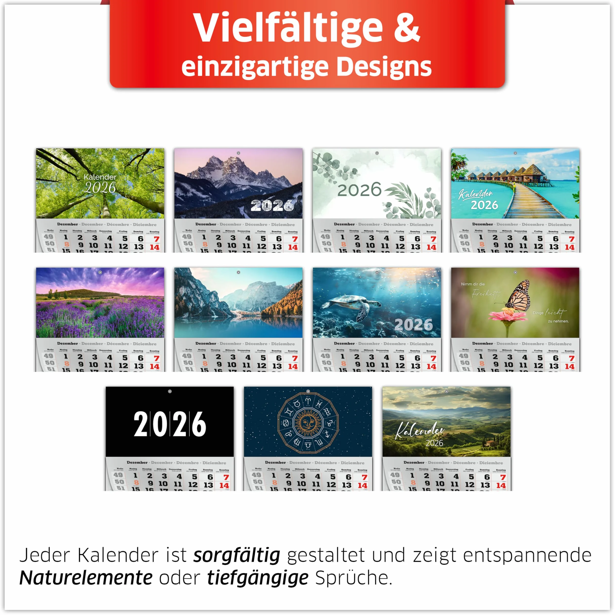 Primus Print XXL kalendarz na rok 2026 – kalendarz ścienny z wieloma blokami – kalendarz na 4 miesiące – z suwakiem daty, kalendarz do zawieszenia – łącznie z dniami świątecznymi i wakacjami – różne