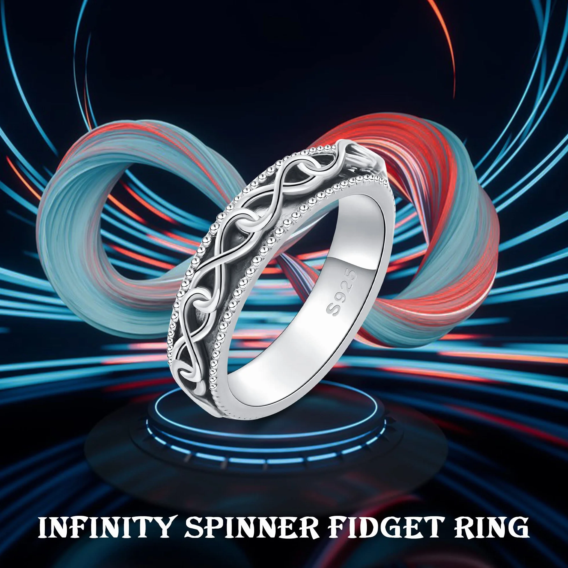 Fidget Ring pierścionek ze srebra próby 925, dla kobiet, redukuje stres i stres