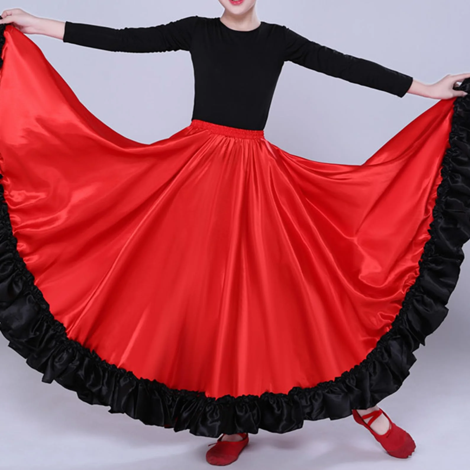 FEESHOW Dziewczęca spódnica flamenco hiszpańska spódnica taneczna, długa, latynoska, standardowa, do sali balowej, spódniczka maxi dla dzieci, na karnawał, imprezę, strój