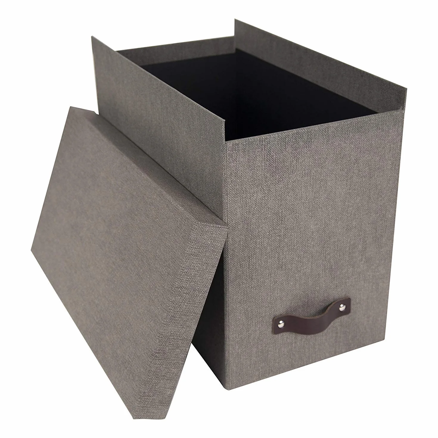 Bigso Box of Sweden Organizer na dokumenty ze stylowym skórzanym uchwytem, organizer o skandynawskim wyglądzie, w tym 8 wiszących plików, pojemnik na teczki z płyty pilśniowej i papieru, szary