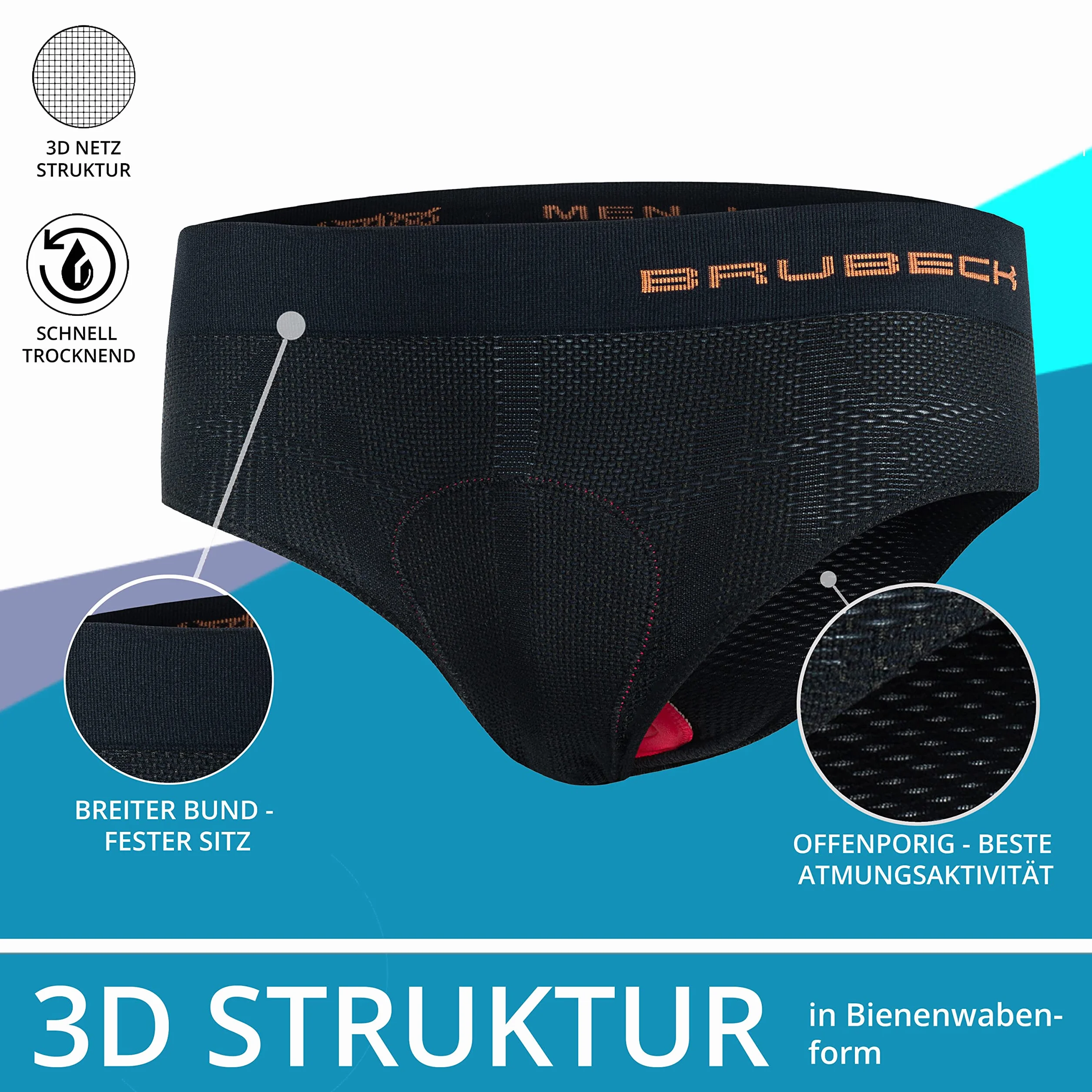 BRUBECK LB00120 Męskie spodenki rowerowe z wyściółką, wyściełane, oddychające, szybkoschnące, LB00120