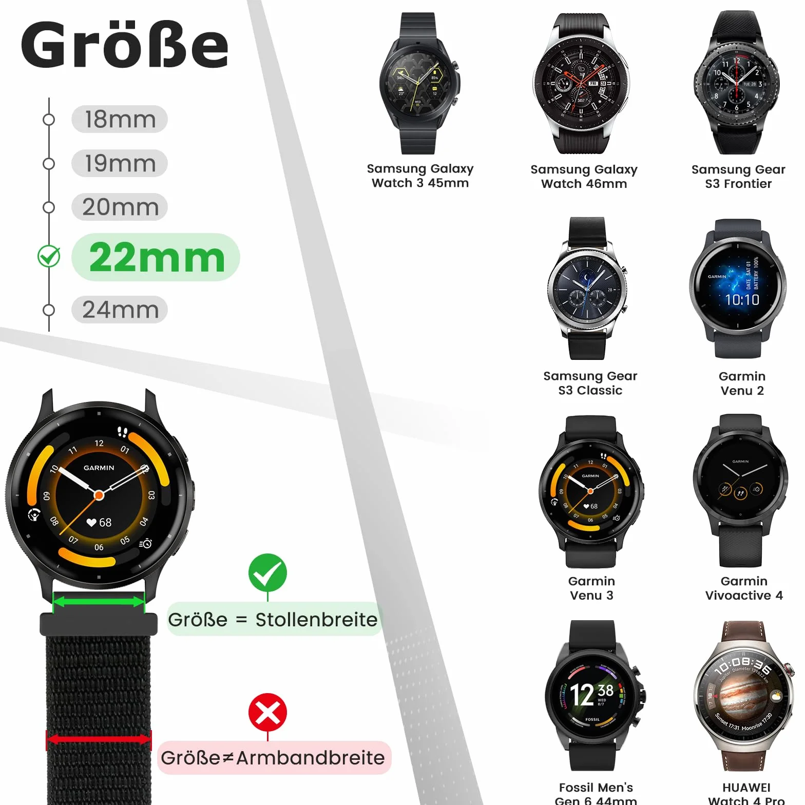 Runostrich pasek do zegarka z nylonu 16 mm, 18 mm, 19 mm, 20 mm, 22 mm, 24 mm, sportowy pętlowy pasek z szybkim zapięciem, oddychający, regulowany pasek zapasowy dla kobiet i mężczyzn, 22mm, No