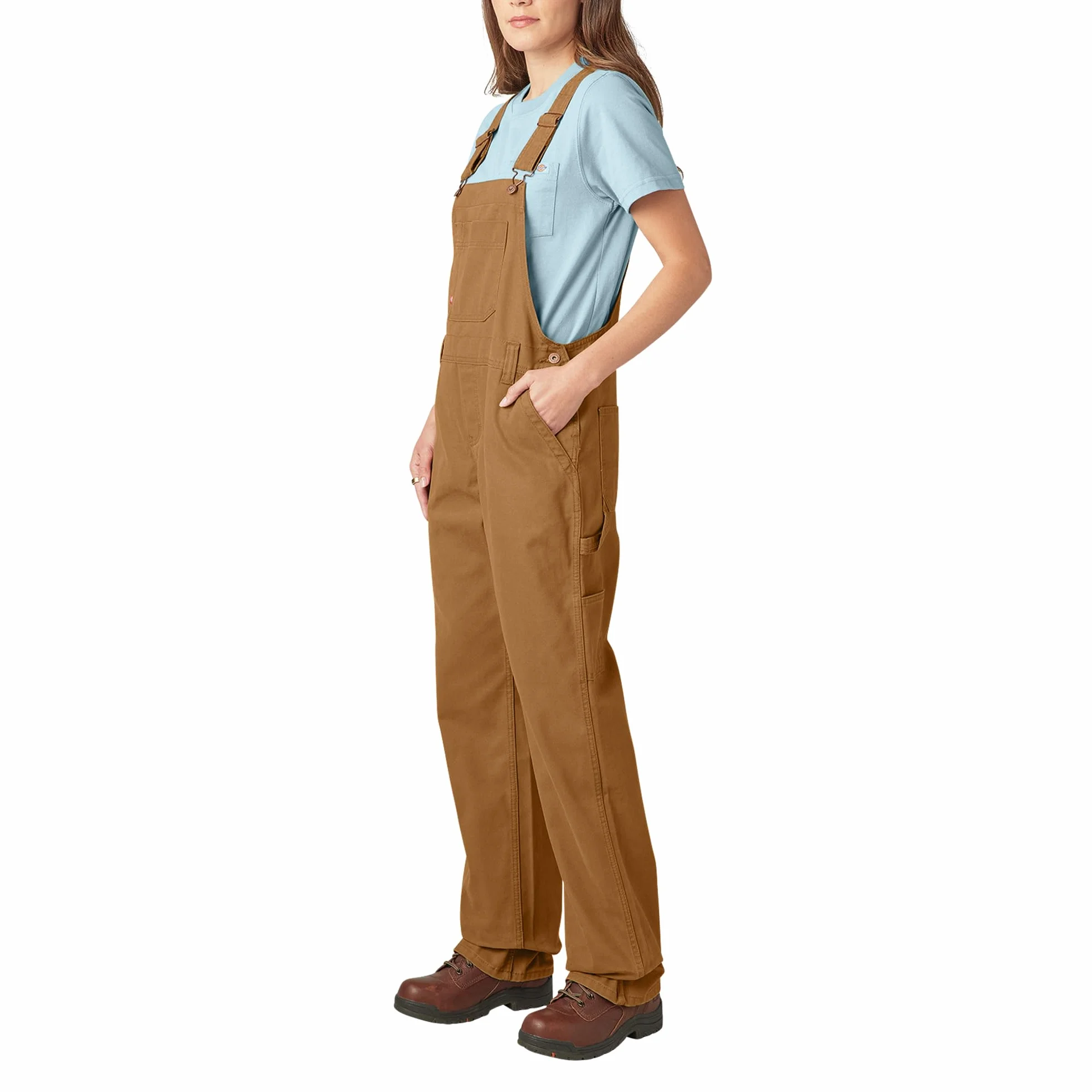 Dickies, Damskie ogrodniczki w swobodnym stylu z prostymi nogawkami, Rinsed Brown Duck, S