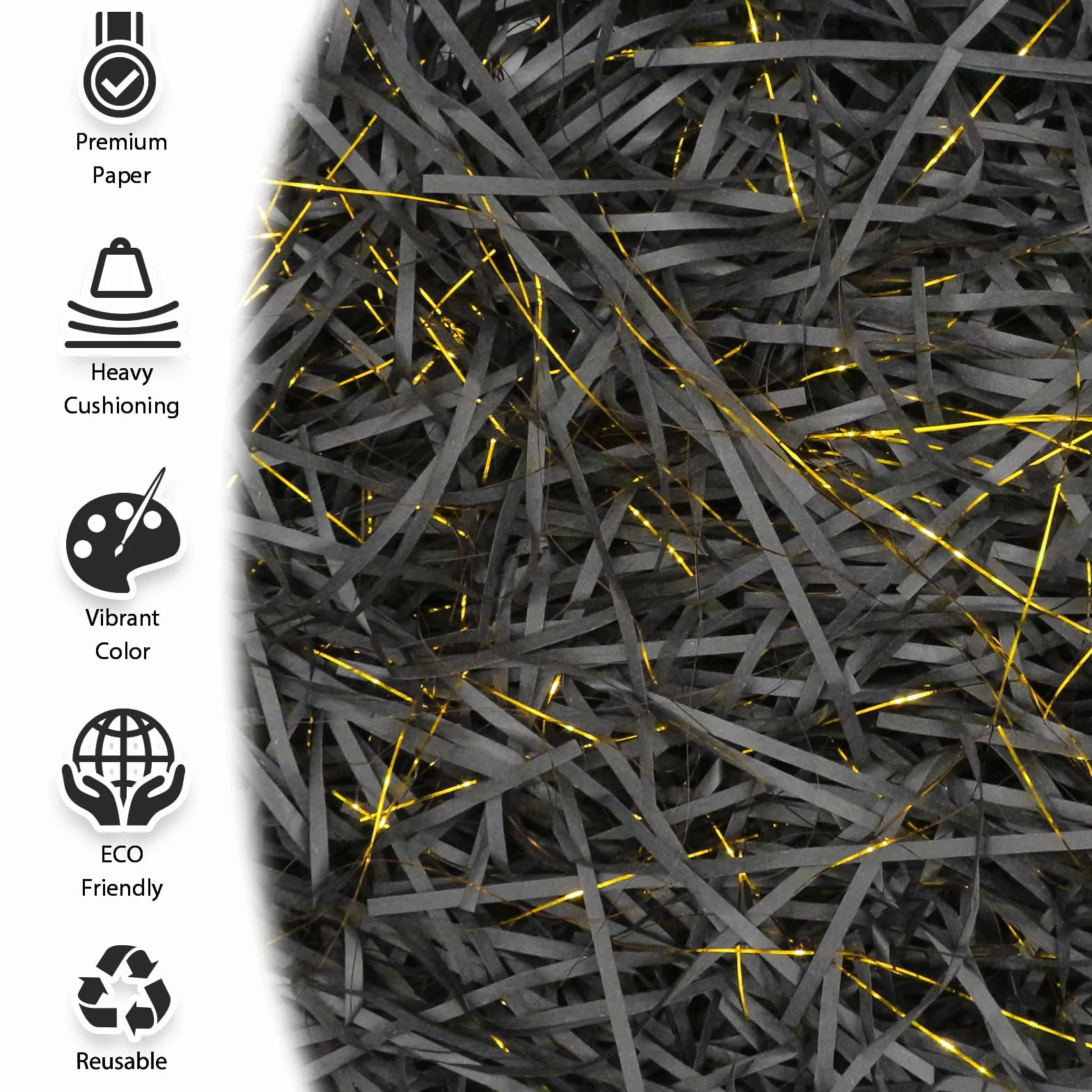 200 g Raffia materiał wypełniający, prezent, papier rozdrabniany, na prezent, wypełnienie na imprezę, opakowanie prezentowe (czarne złoto)