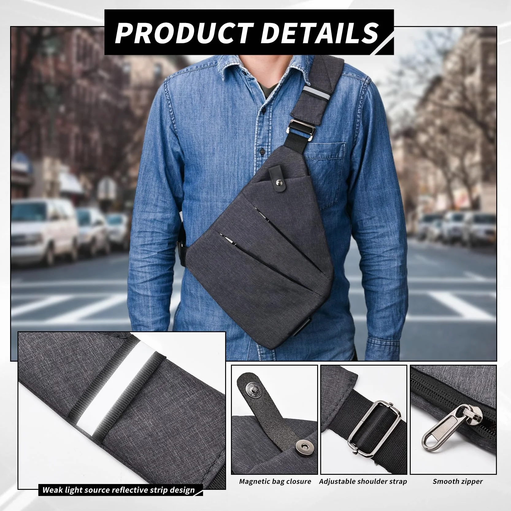 Torba podróżna antykradzieżowa, Crossbody na ramię na klatkę piersiową antykradzieżowa torba na ramię, torba na ramię z wieloma kieszeniami dla mężczyzn i kobiet