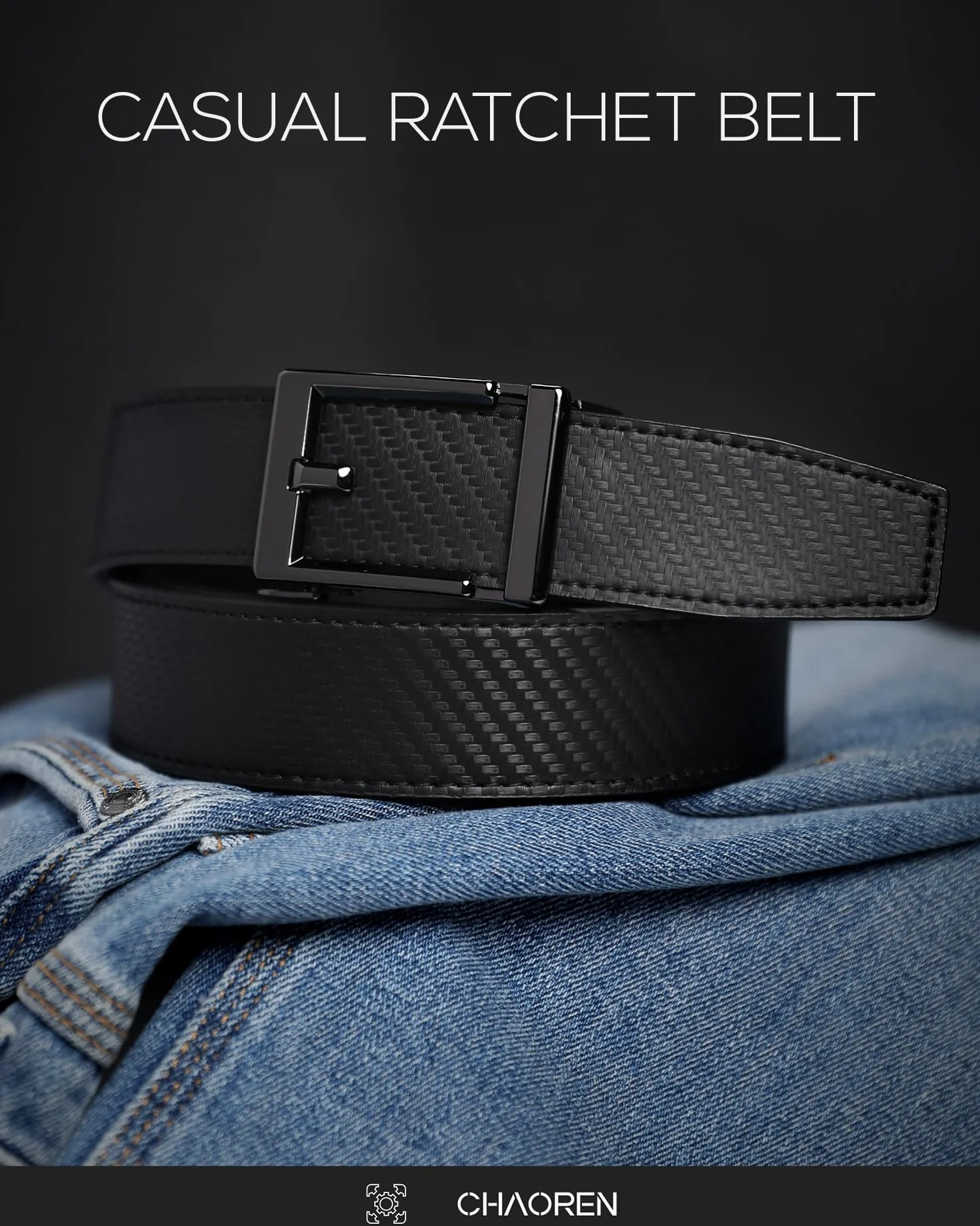 CHAOREN Automatyczny pasek męski, skórzany pasek z grzechotką, bez otworów, do biznesu, swobodny garnitur 35 mm, z szybkim zapięciem, pasek Buckley Belt, męski rozmiar dopasowany