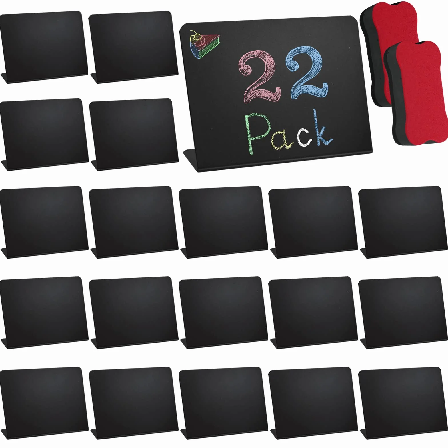22 mini czarne tablice tablicowe (10 x 7,5 cm), plastikowe, klasyczne, do etykietowania, wiadomości, jedzenia, piekarni, handlu detalicznego, wesel, imprez, 22 szt