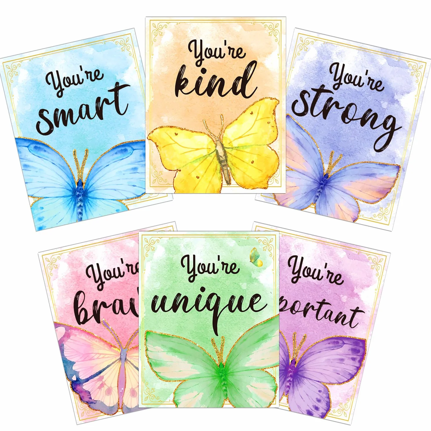 6szt Inspirujace Plakaty Artystyczne na Sciane do Pokoju Dziewczat, 20x25cm Dekoracyjne Akwarela Motyle na Sciane, Motywacyjne Dekoracje Scienne do Pokoju Nastolatków Dzieci Doroslych Klasy