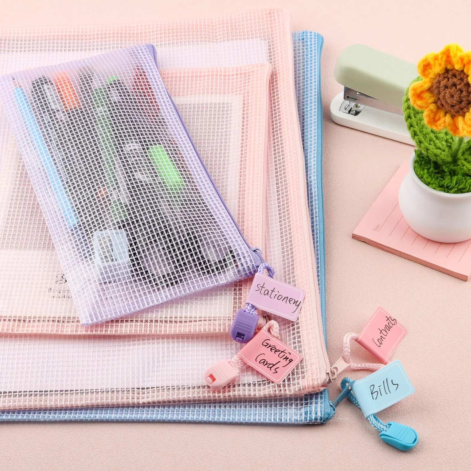 15 sztuk kieszeni na dokumenty z zamkiem błyskawicznym, A4, A5, A6, siatkowe kieszenie na dokumenty, zapinane na zamek błyskawiczny, przezroczyste kieszenie na dokumenty, paragony, artykuły