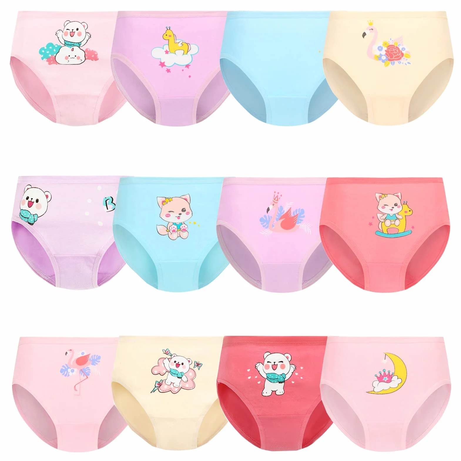 JackLoveBriefs Dziewczęce majtki, 12 sztuk, wygodne, bawełniane majtki (2-9 lat)