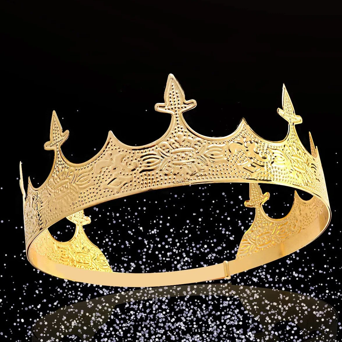 Korona Biżuteria do włosów Królewski Król Diadem Mężczyźni Metal Big Tiaras Na Halloween (Złoto)