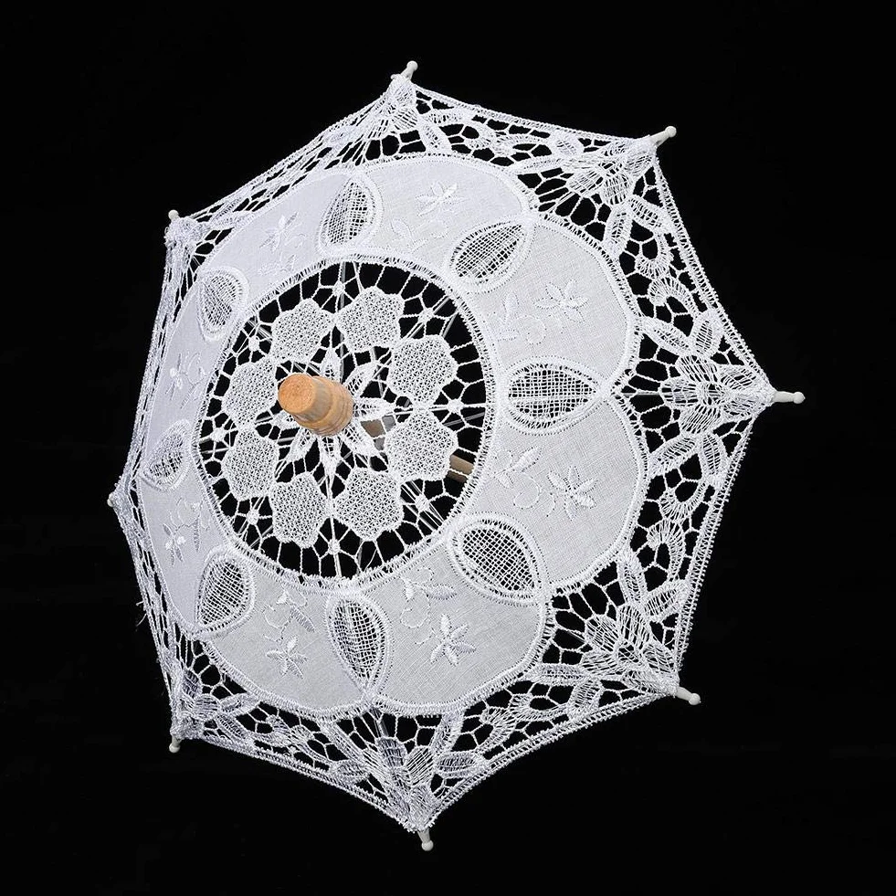 Koronkowy kwiat parasol, ręcznie wykonany haft parasol ślubny panna młoda fotografia parasol dziecięcy parasol (S-biały)