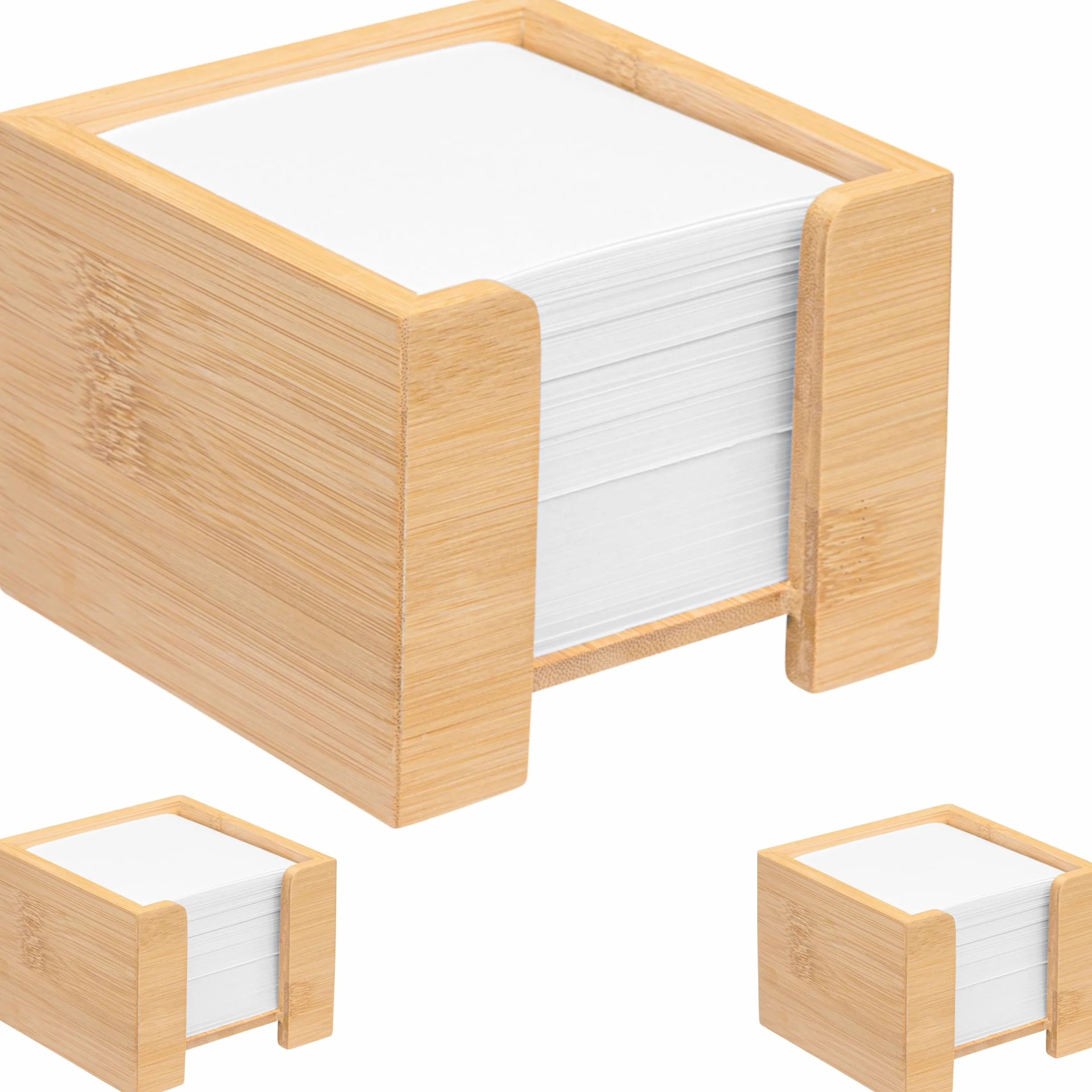 Pudełko na karteczki bambusowe, zrównoważone pudełko na karteczki, drewno, uchwyt na notatki, 900 arkuszy papieru bezdrzewnego 70 g/m², wys. x szer. x gł.: 11,5 x 11,5 x 10,7 cm, naturalny, dostępne