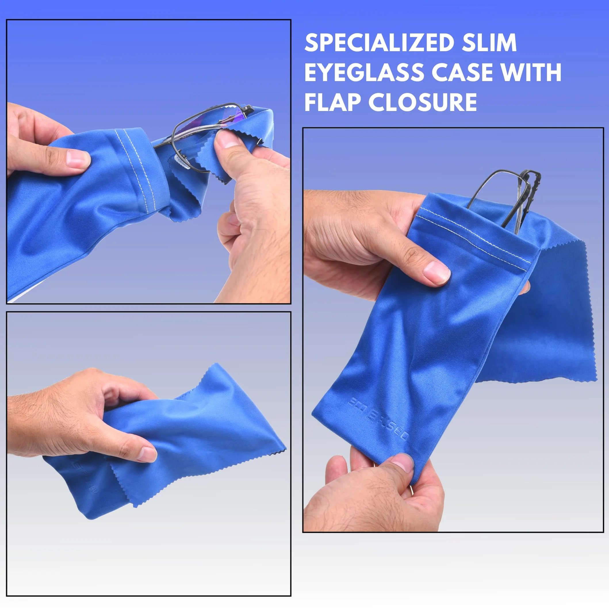 Etui na okulary Eco-Fused Slim - 4-pack wielokolorowych futerałów na okulary z mikrofibry - Miękkie etui na okulary przeciwsłoneczne - Etui na okulary ochronne z zapięciem na klapkę