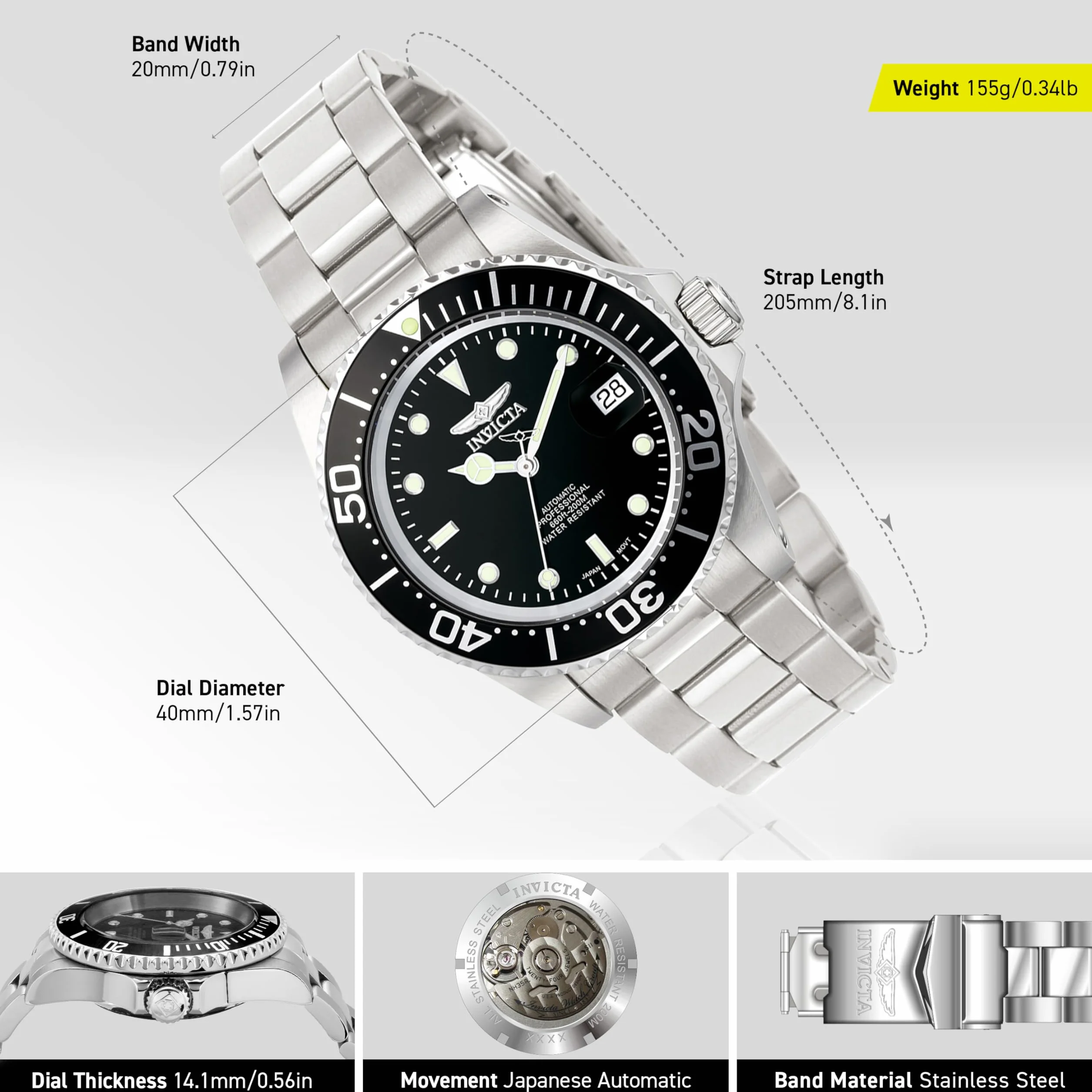 Invicta Pro Diver Męski zegarek kwarcowy ze stali nierdzewnej - 40 mm