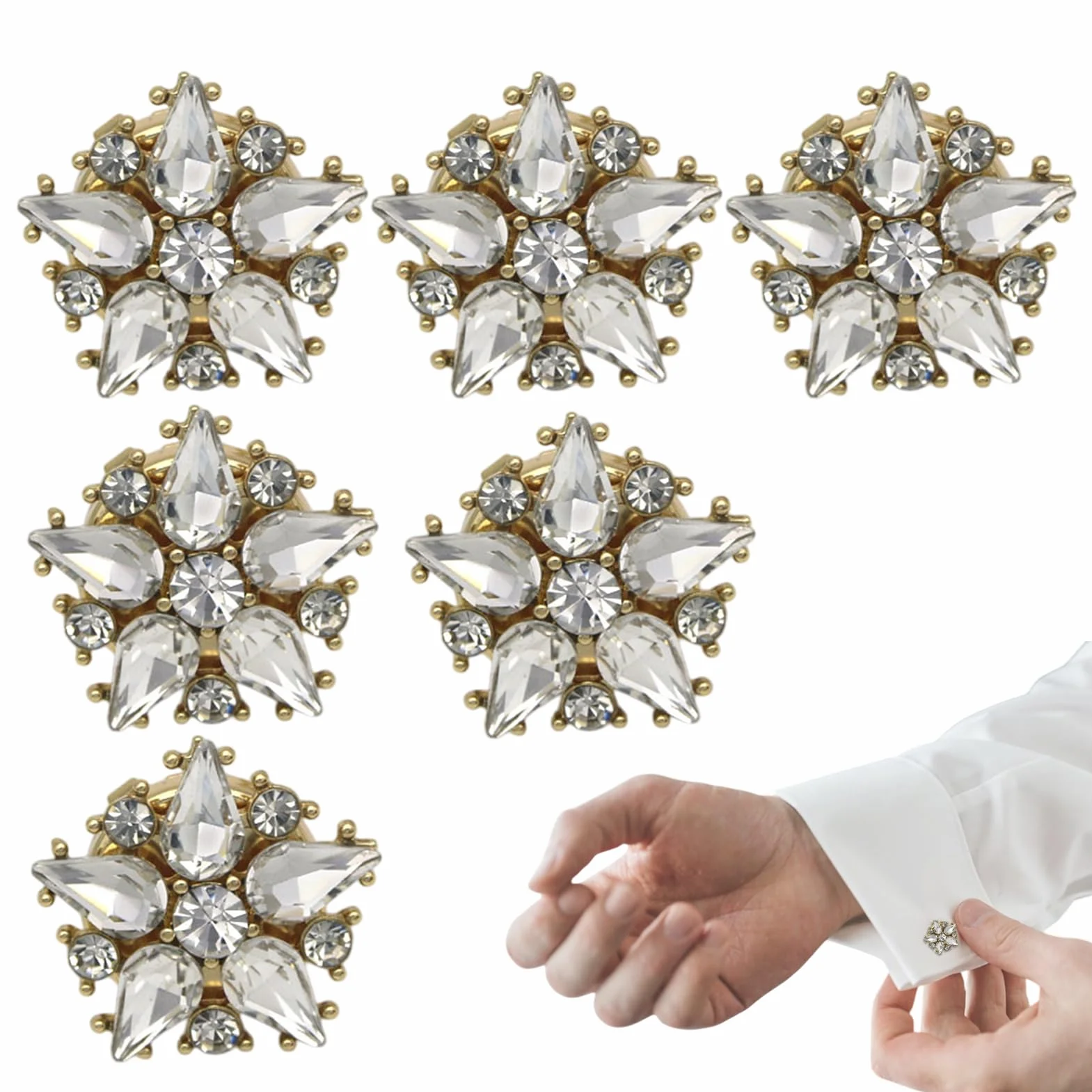 Flower Button Covers - Decorative Cufflinks, 6x Size Women Blouses Jeans with Elegant Design, Elegant Shine Covers, Metal Alloy Material, Accessory Button Cover for Weddings Meetings Parties Formal