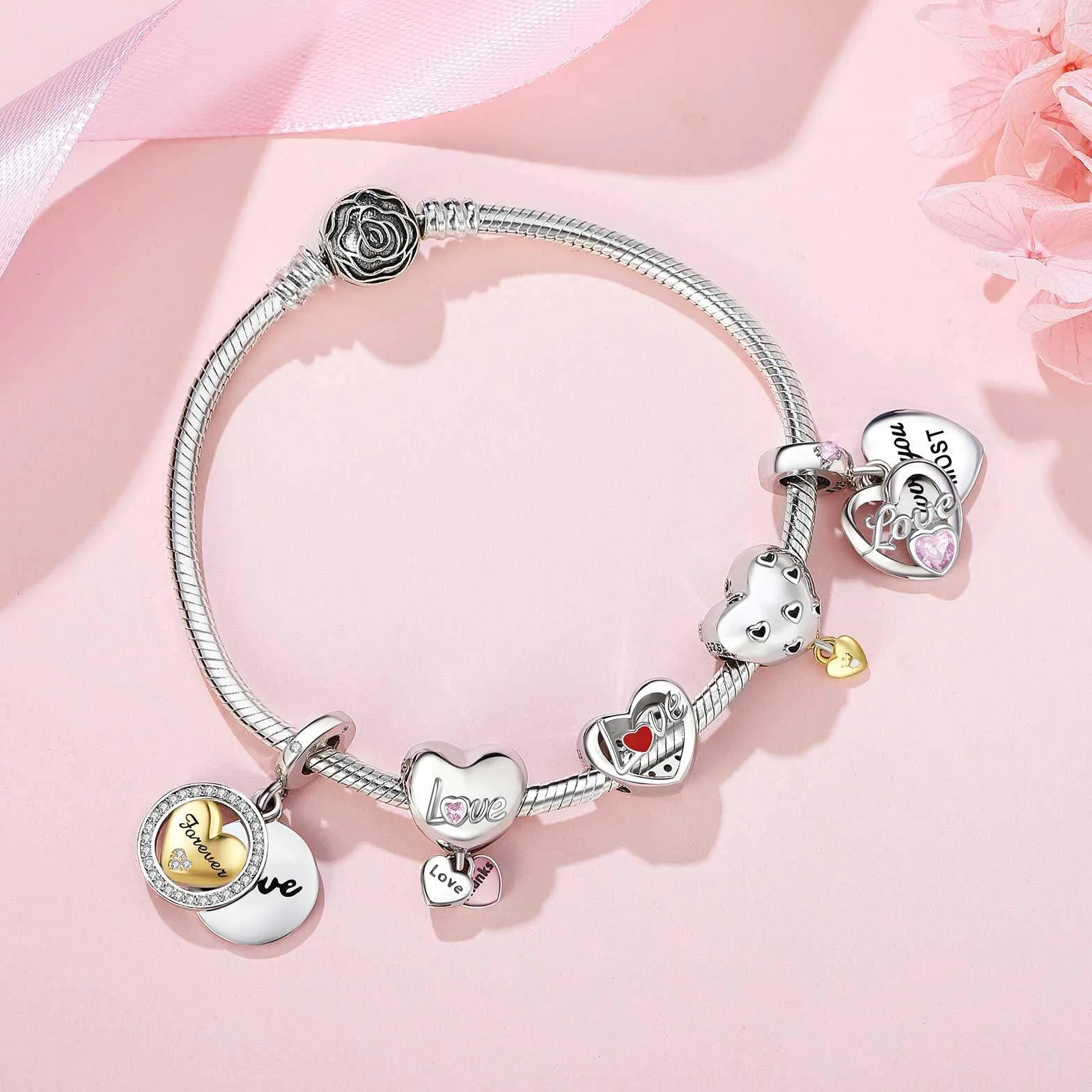 SEVENWELL Zawieszka w kształcie serca ze srebra wysokiej próby do Pandora Charm Love prezent