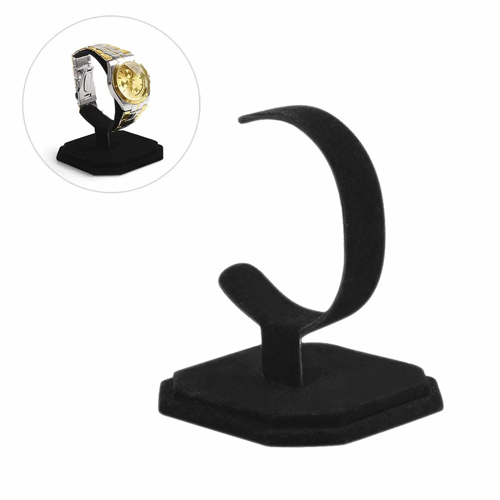 UKCOCO Uchwyt do zegarka, aksamit typ C Design biżuteria bransoletka zegarek wyświetlacz stojak stojak uchwyt (czarny)