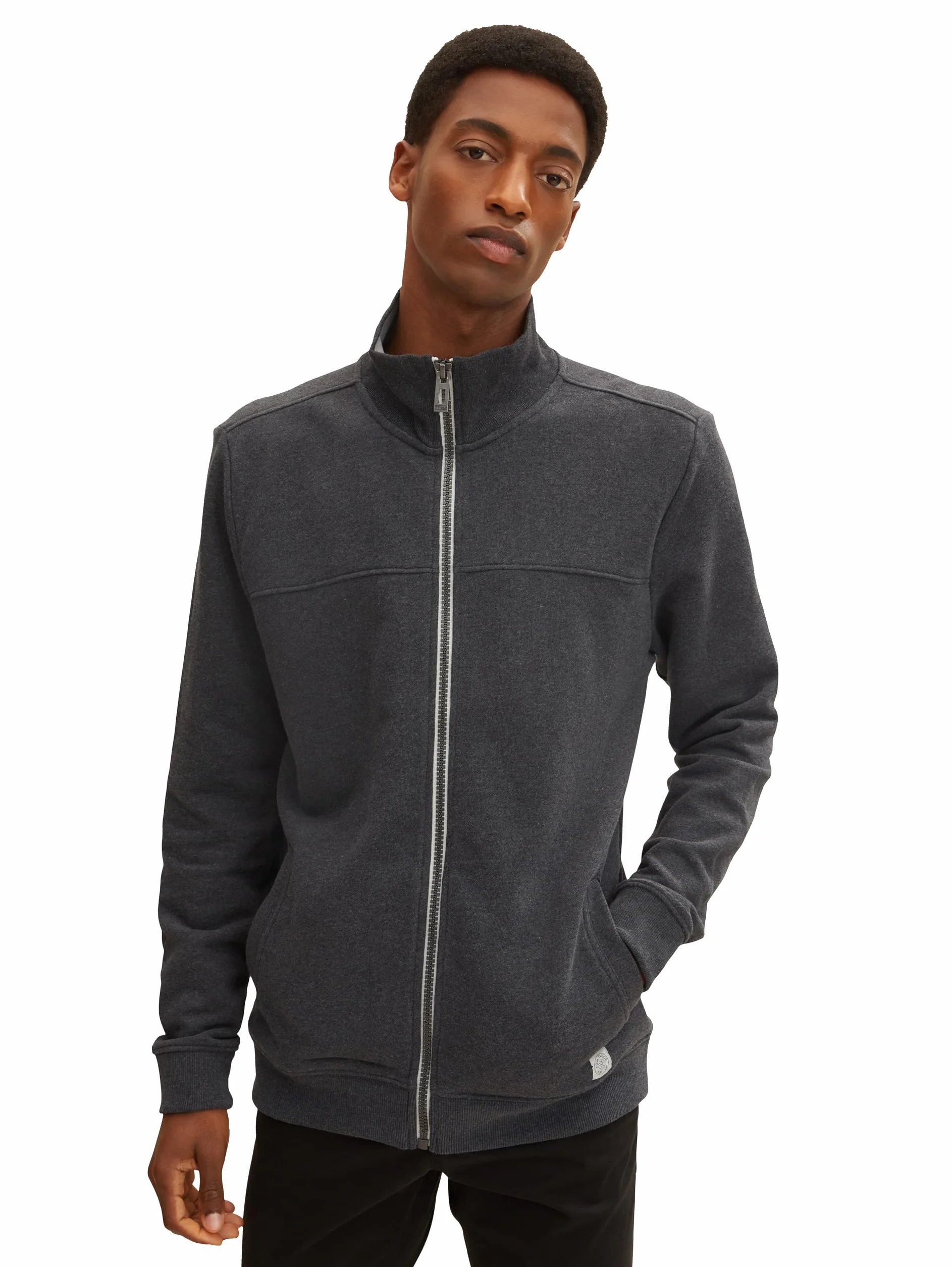 TOM TAILOR Męskie Bluza ze stójką 1021269, 11086 - Dark Grey Melange, XL
