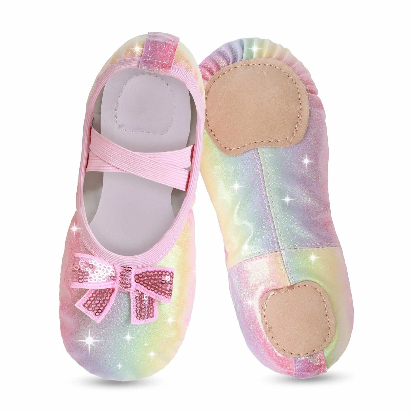 Buty baletowe dla dziewczynek, małych dzieci, brokatowy design z ładnym dzielonym łukiem, buty do tańca do ćwiczeń tanecznych, baletu, występów scenicznych, gimnastyki