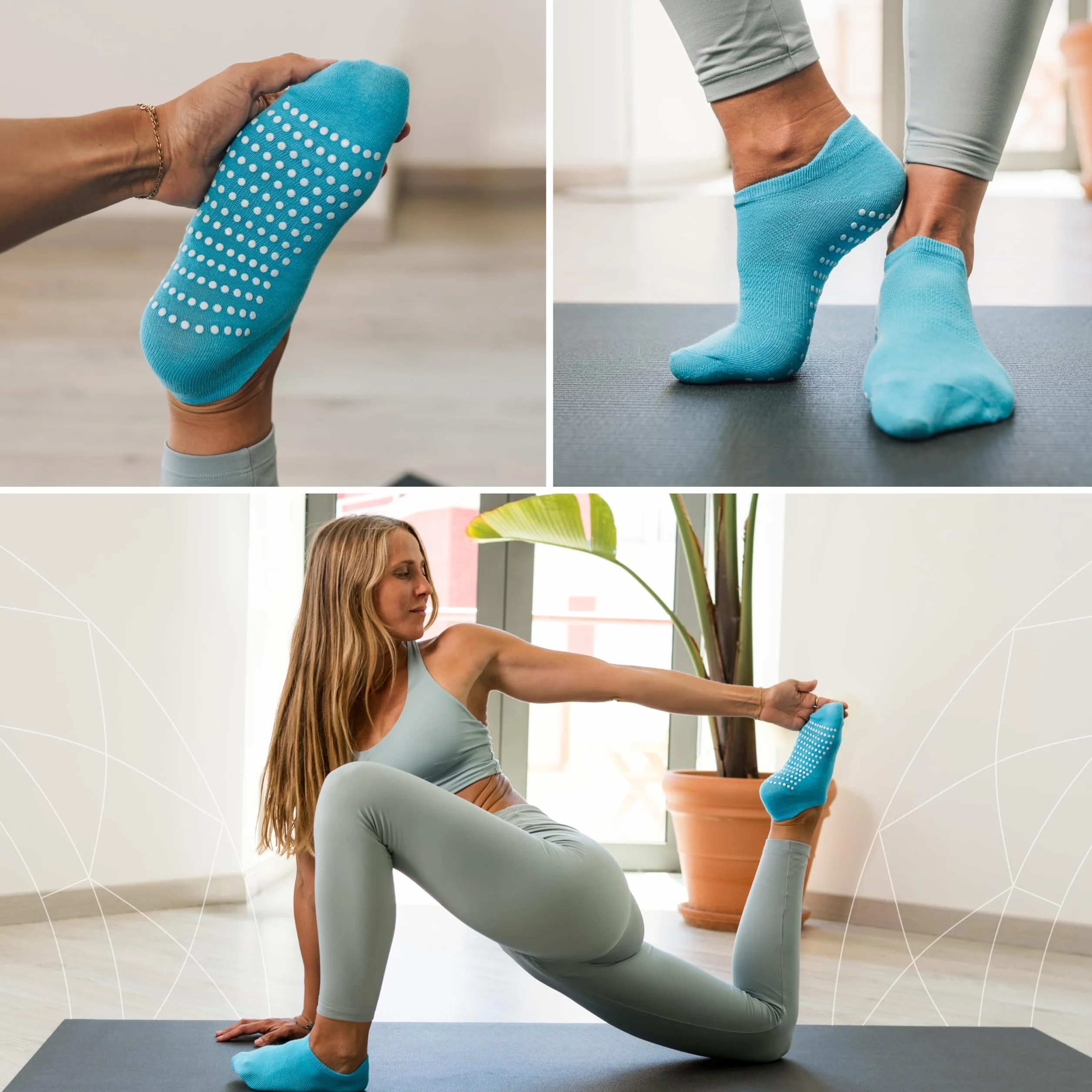 All Things Accessory 3 x opakowanie skarpet do jogi i pilatesu, do ćwiczeń walki, fitnessu, zumby, tańca, antypoślizgowe, do uprawiania sportu, unisex, z chwytem, UK 6-11 / EU 39-46 (niebieski/różowy/fioletowy)