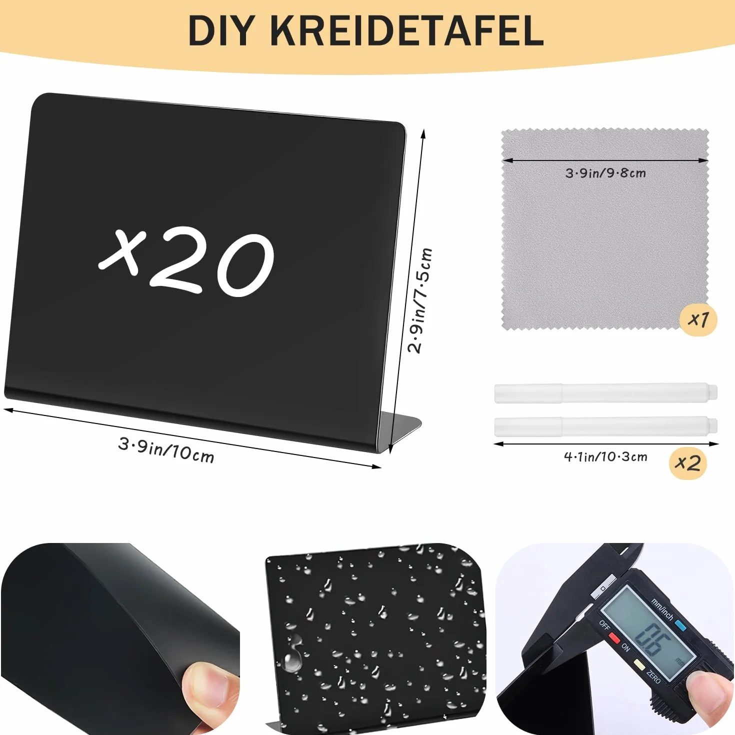 Tablica do pisania kredą, przyjazna dla środowiska, bufetowa, do opisywania, 20 sztuk, 10 x 7,5 cm, zmywalna, do restauracji, kawiarni, weselu, imprezy, piekarni
