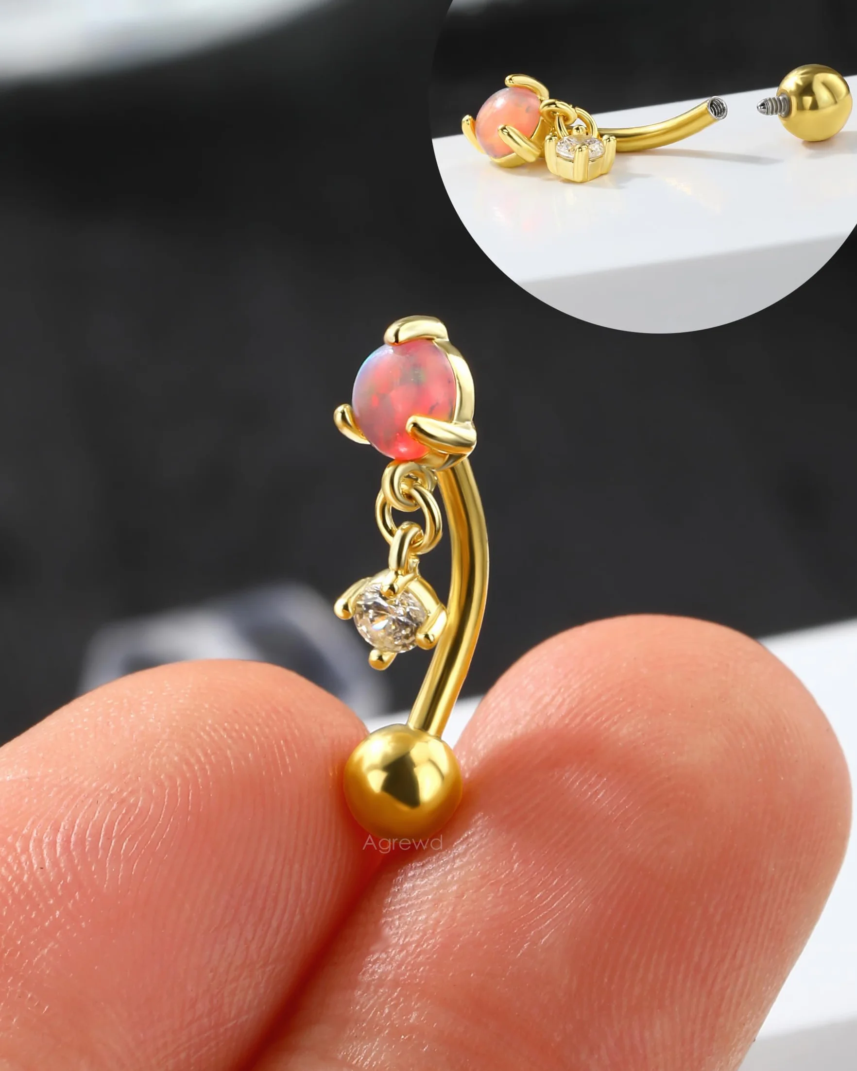 Rook piercing biżuteria opal, złoty kolczyk do brwi, 16 G, gwint wewnętrzny, helix, kolczyk do chrząstki, biżuteria ze stali nierdzewnej 316L, tragus daith zakrzywiony kolczyk do brwi dla