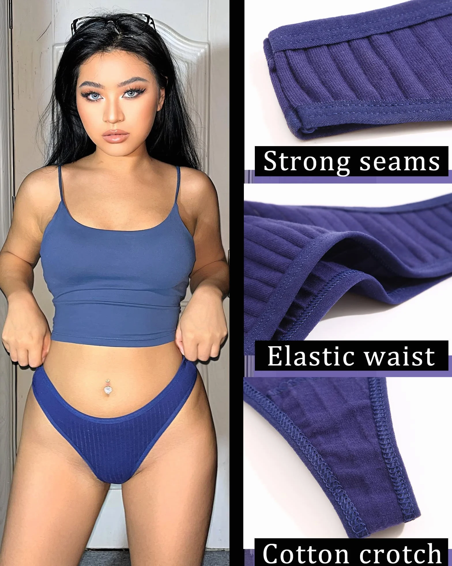 BeReady Zestaw 6 stringów damskich, bawełniane, seksowne majtki dla kobiet, seksowne majtki dla kobiet, bielizna typu stringi, wielopak, rozmiar S-XL