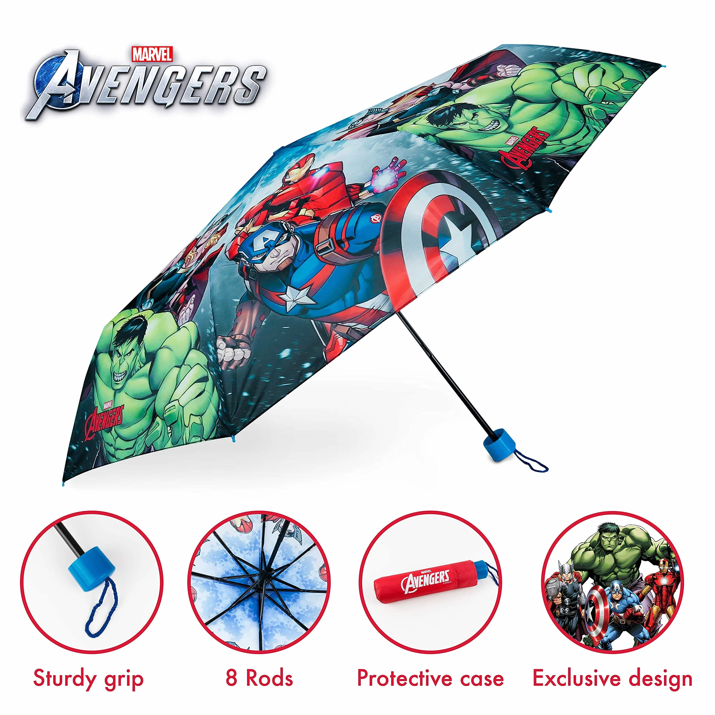 BONNYCO Parasol Wiatroodporny Kompaktowy z Wzmocnioną Strukturą. Parasol Składany do torebki, Plecaka, Podróży. Mini Umbrella Dziecięcy, Oryginalne Prezenty dla Chłopców i Dziewczynek