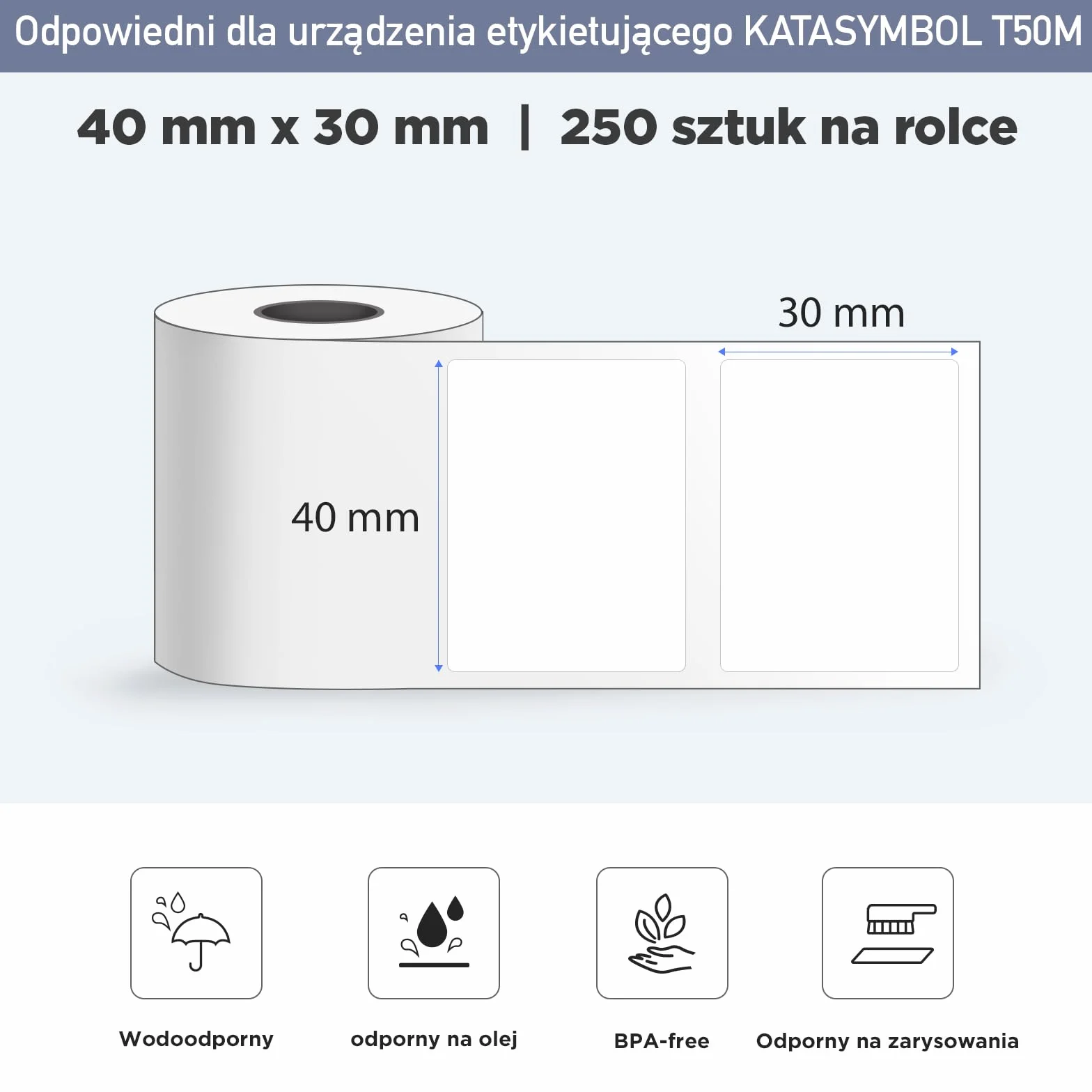 SUPVAN KATASYMBOL T50M Pro Taśma Do Drukarki Etykiet, Papier, Wodoodporne Etykiety Do Domu, Szkoły, Biura, 40 mm X 30 mm, 250 Etykiet/Rolka, 2 Rolka, Czarny Na Biały