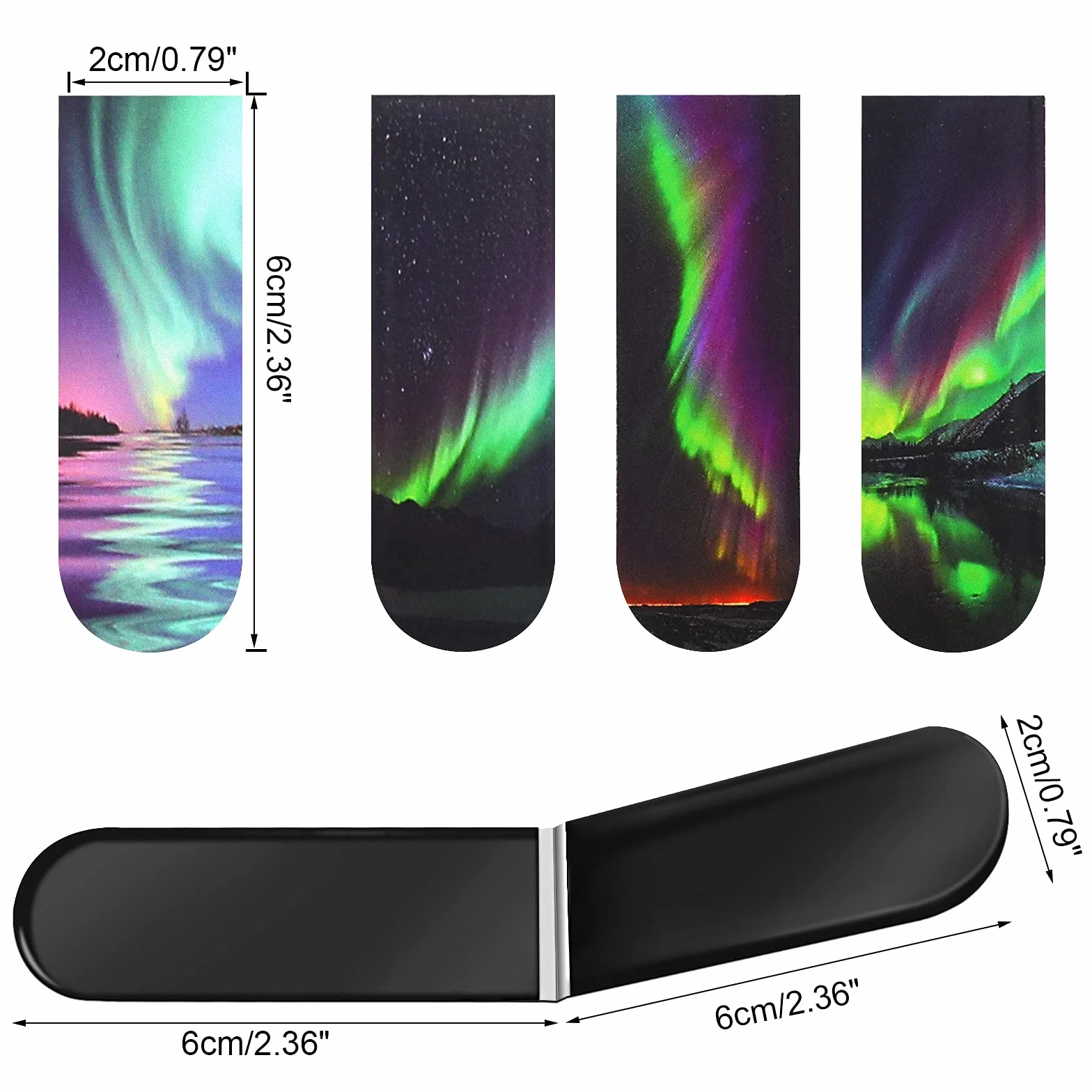 MWOOT 30 sztuk magnetycznych zakładek z motywem zorzy polarnej, magnetyczna zakładka do zakładek magnetycznych dla studentów materiałów do czytania (2 x 6 cm, 30 wzorów)