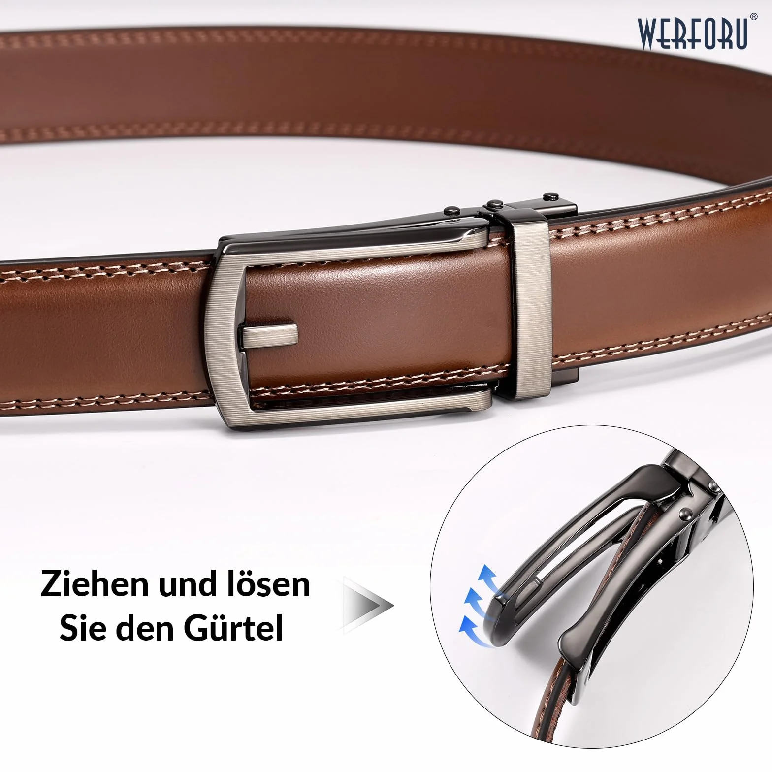 WERFORU Męski pasek skórzany, automatyczny, męski, bez otworów, do garnituru i spędzania wolnego czasu, szerokość 33 mm