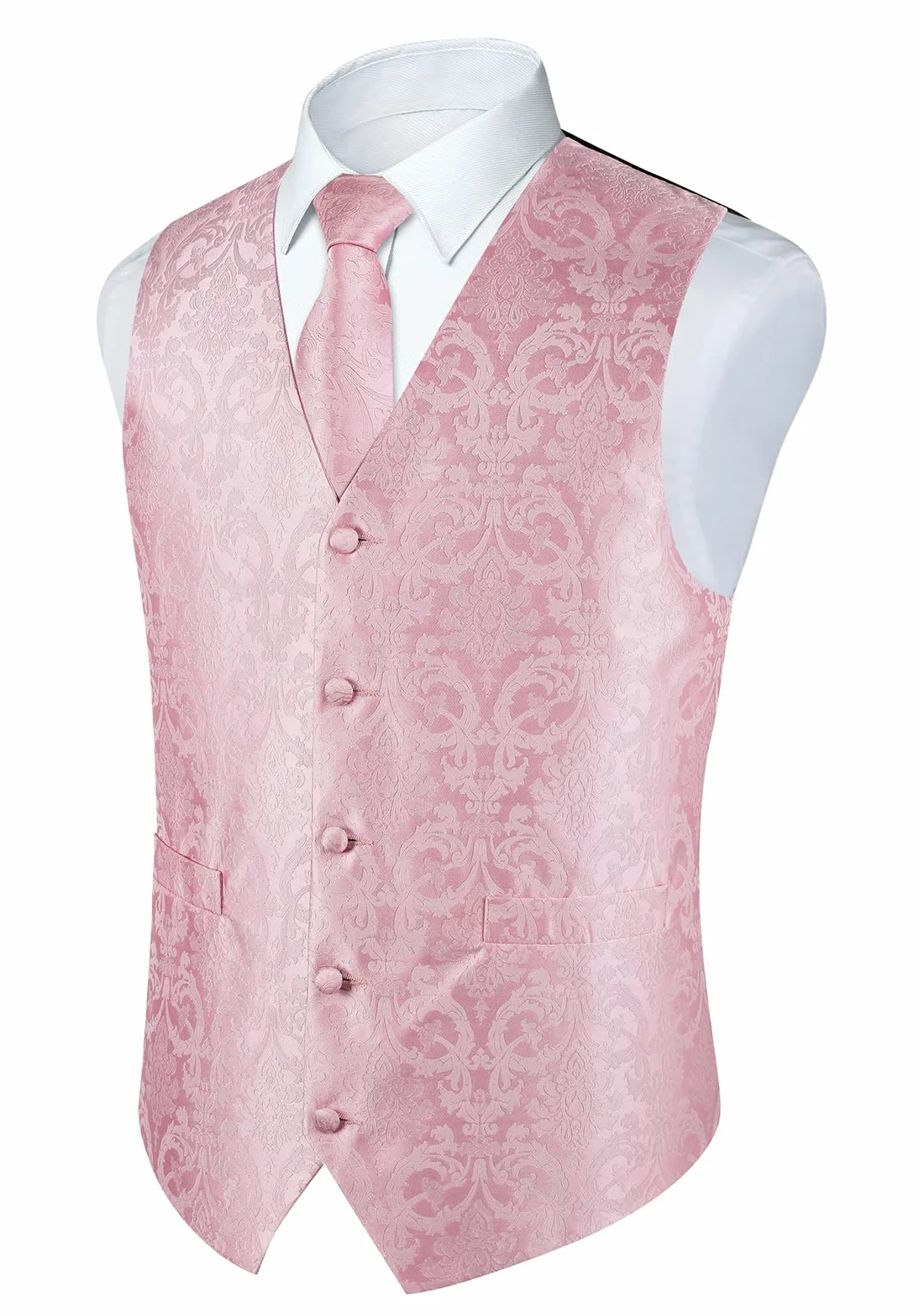 Męska kamizelka Paisley Floral żakardowa, jedwabny krawat, poszetka, zestaw z spinkami do mankietów i spinkami do krawata, zestaw na wesele, do garnituru, kamizelki