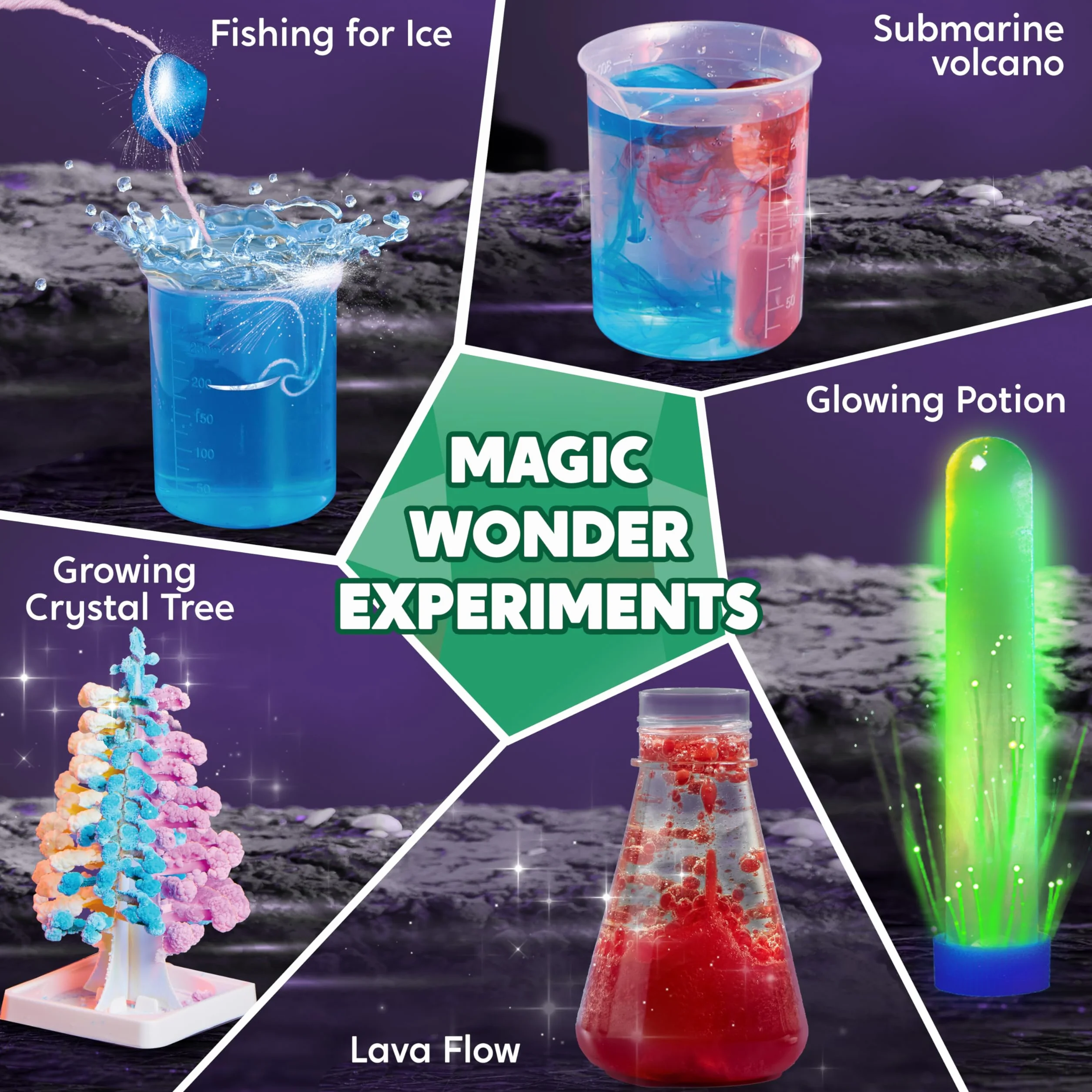 KLEVER KITS 50+ Zestawy do eksperymentów naukowych dla dzieci, STEM Toys Crystal Growing Kit dla dzieci, dwukolorowy zestaw do chemii kwiatowej, zabawki edukacyjne, prezenty dla chłopców w wieku od 6