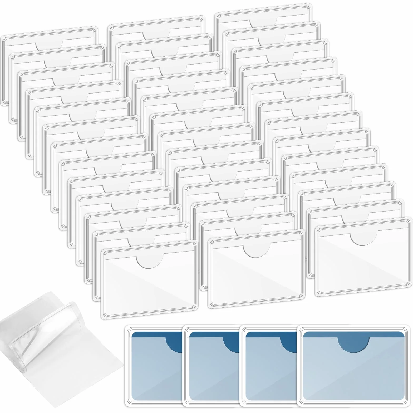 40 samoprzylepnych uchwytów na etykiety, 6 x 10 cm, samoprzylepne, przezroczyste etui na wizytówki, do wklejania, do biura, domu, porządkowania i sortowania