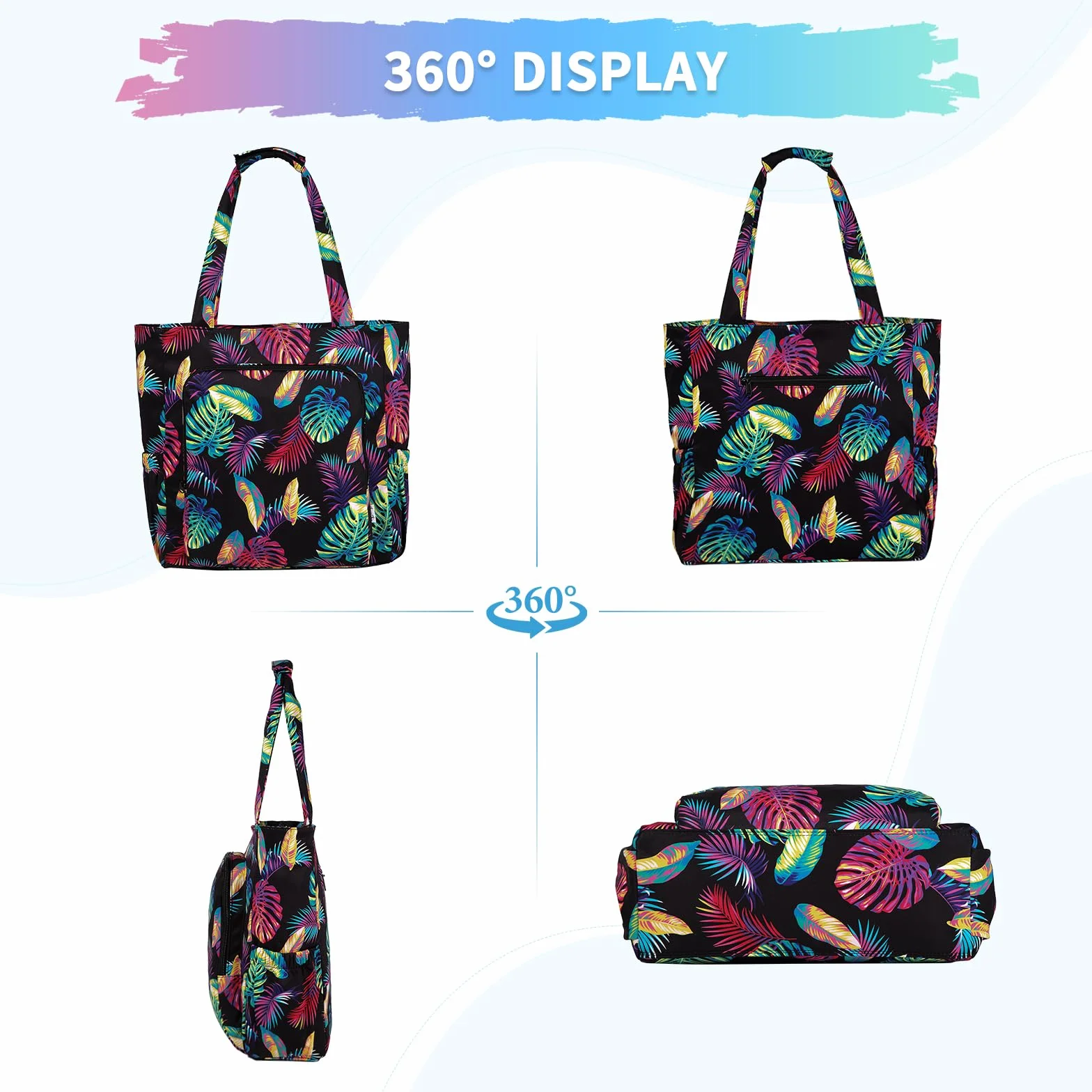 Chic torba plażowa z zamkiem błyskawicznym, duży format, wodoszczelna, odporna na piasek, na lato, na basen, modna torebka na zakupy, Kolorowe liście, 35 cm x 14 cm x 37.5 cm