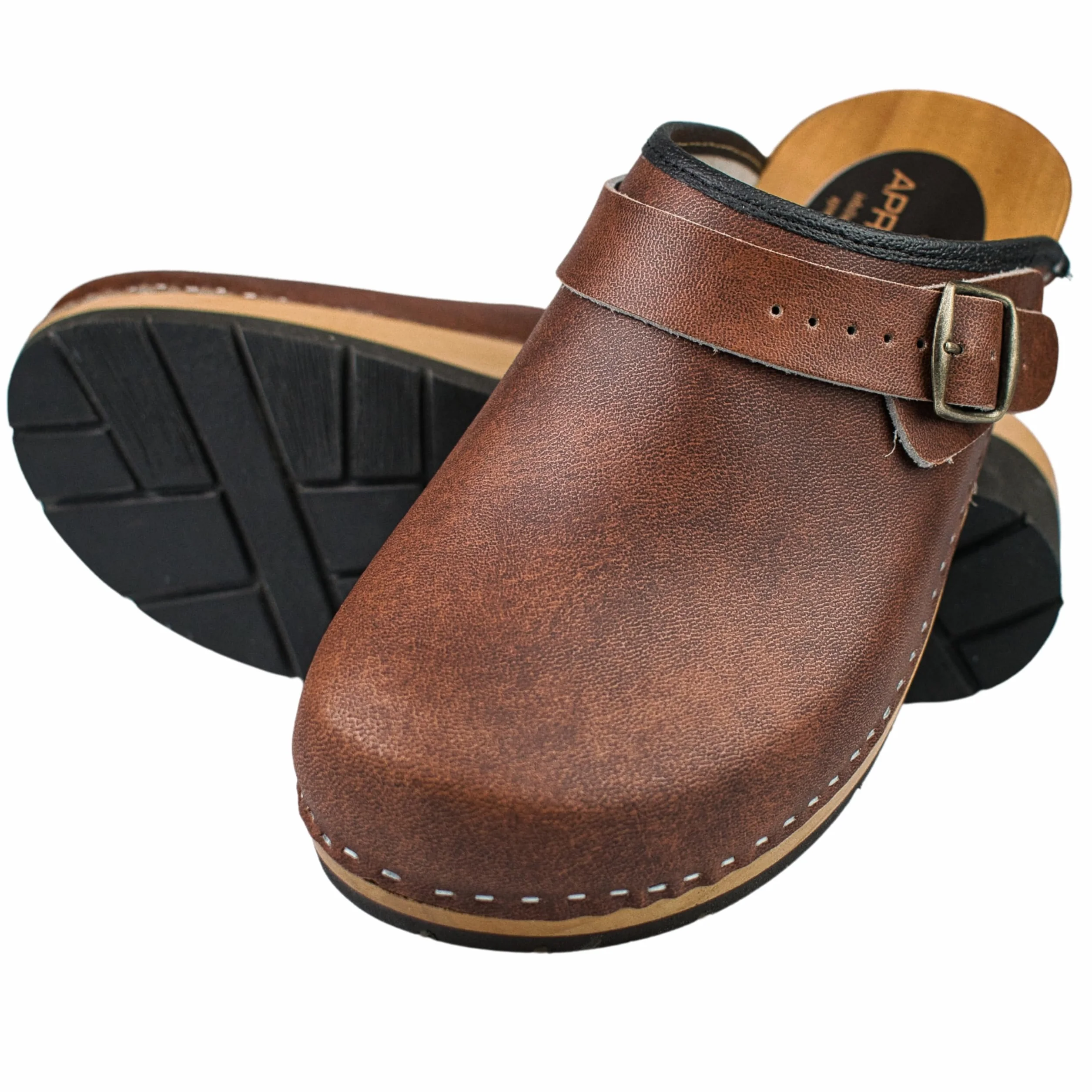 APREGGIO Drewniaki męskie - Chodaki wykonane ze skóry - Praktyczne buty ogrodowe - Ergonomiczne skórzane drewniaki męskie