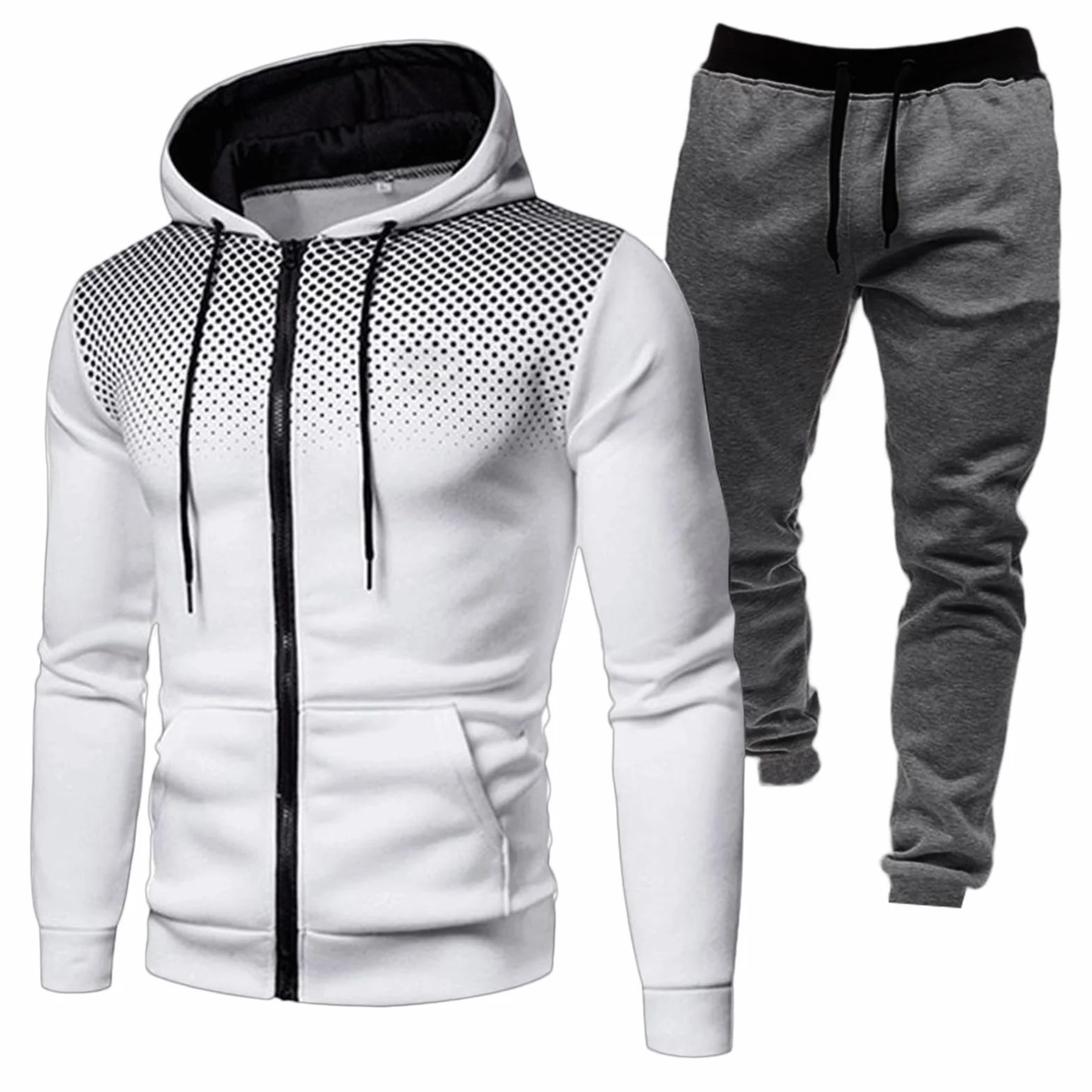 Generisch Męski dres do biegania Tracksuit Y2K bawełniany dres treningowy z nadrukiem, dwuczęściowy zestaw z kapturem i spodniami do biegania, wygodny, oddychający strój rekreacyjny, zimowy dres