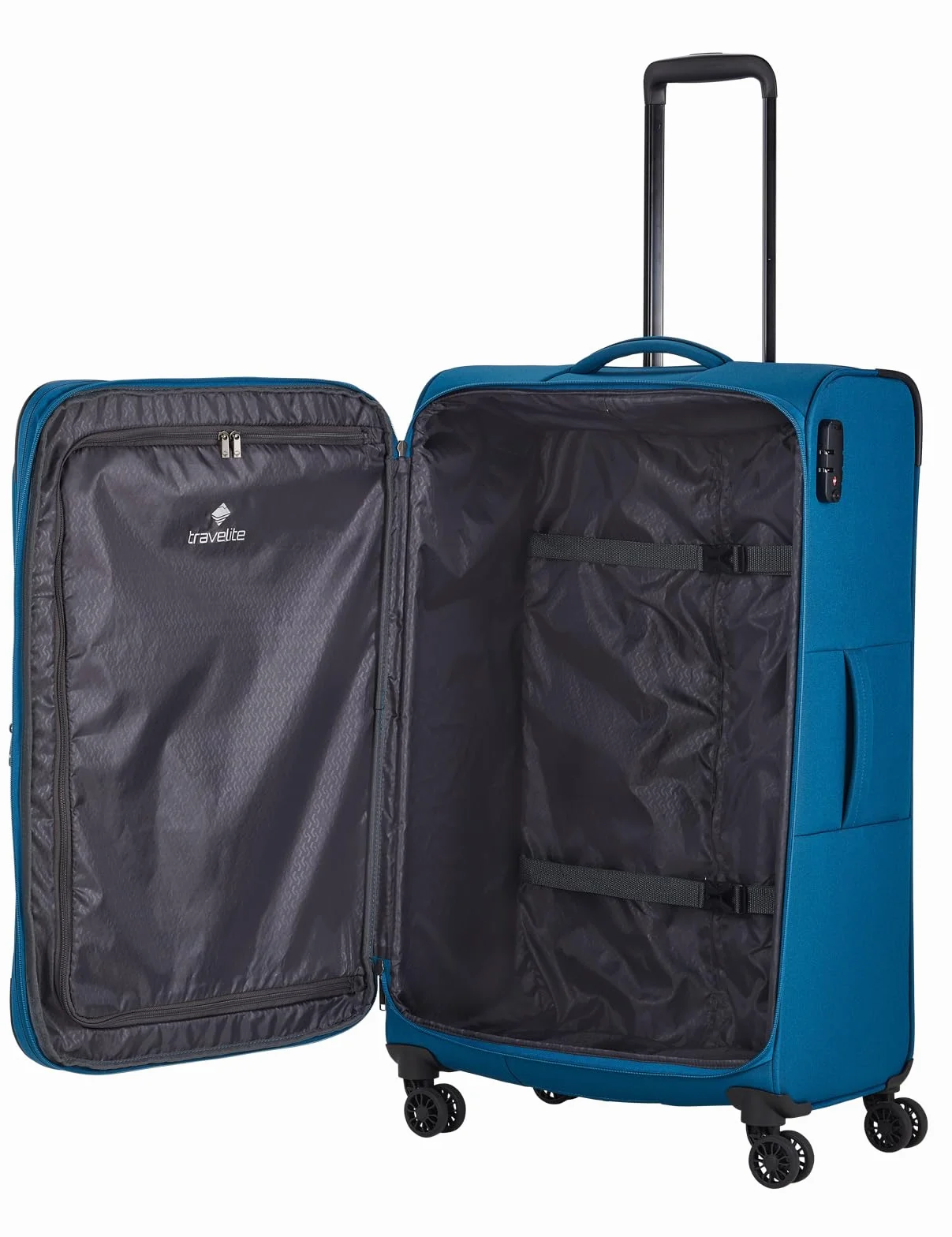 Travelite 4-kołowy zestaw walizek, miękka obudowa, rozmiary L/M/S, seria Chios Trolley, Petrol, Trolley Set (L/M/S), Zestaw wózków na kółkach z 4 kółkami