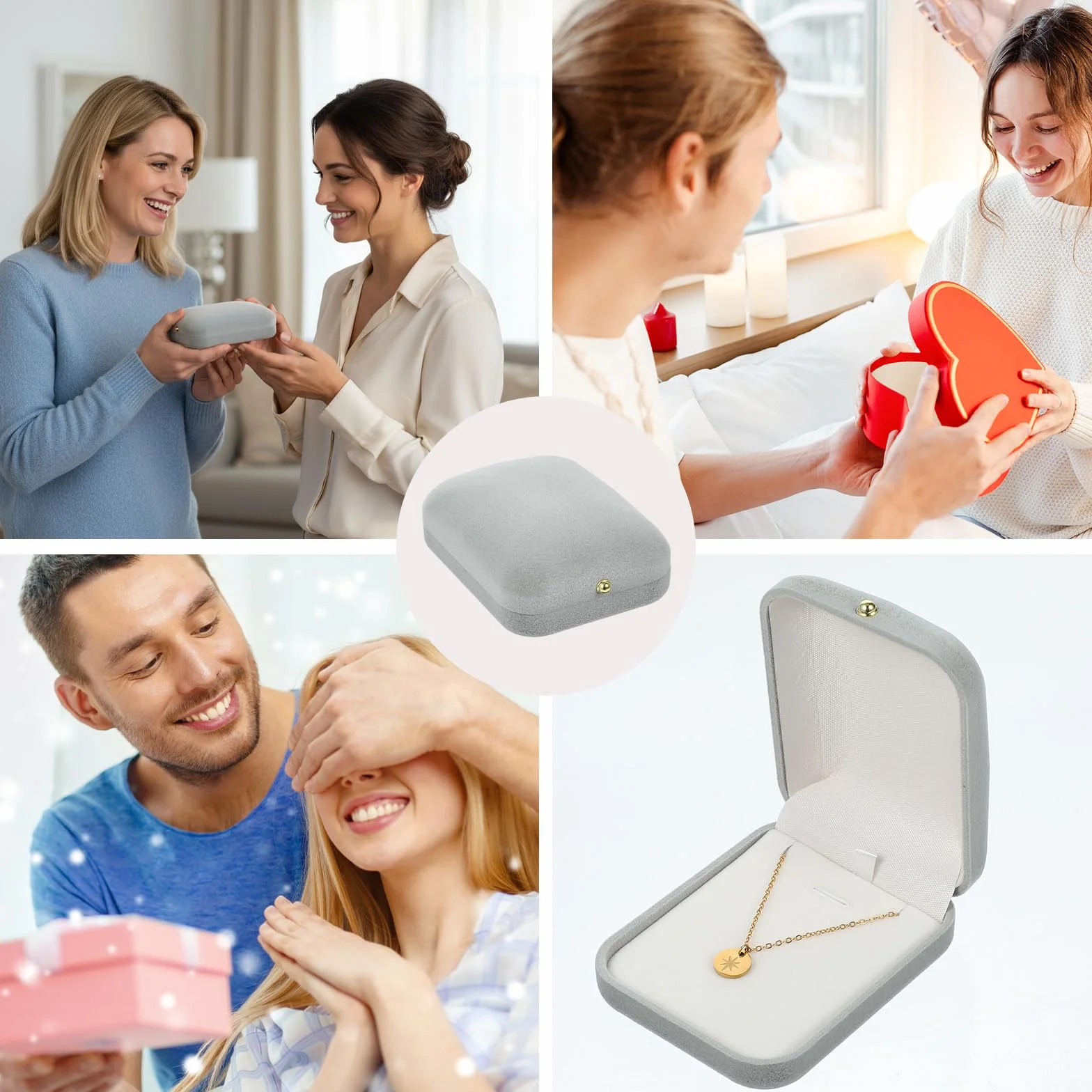 Pudełko na biżuterię, 9,5 x 7,5 x 3,7 cm, aksamitne pudełko na biżuterię, pudełko na biżuterię, małe pudełko na naszyjnik, na wesele, urodziny, walentynki