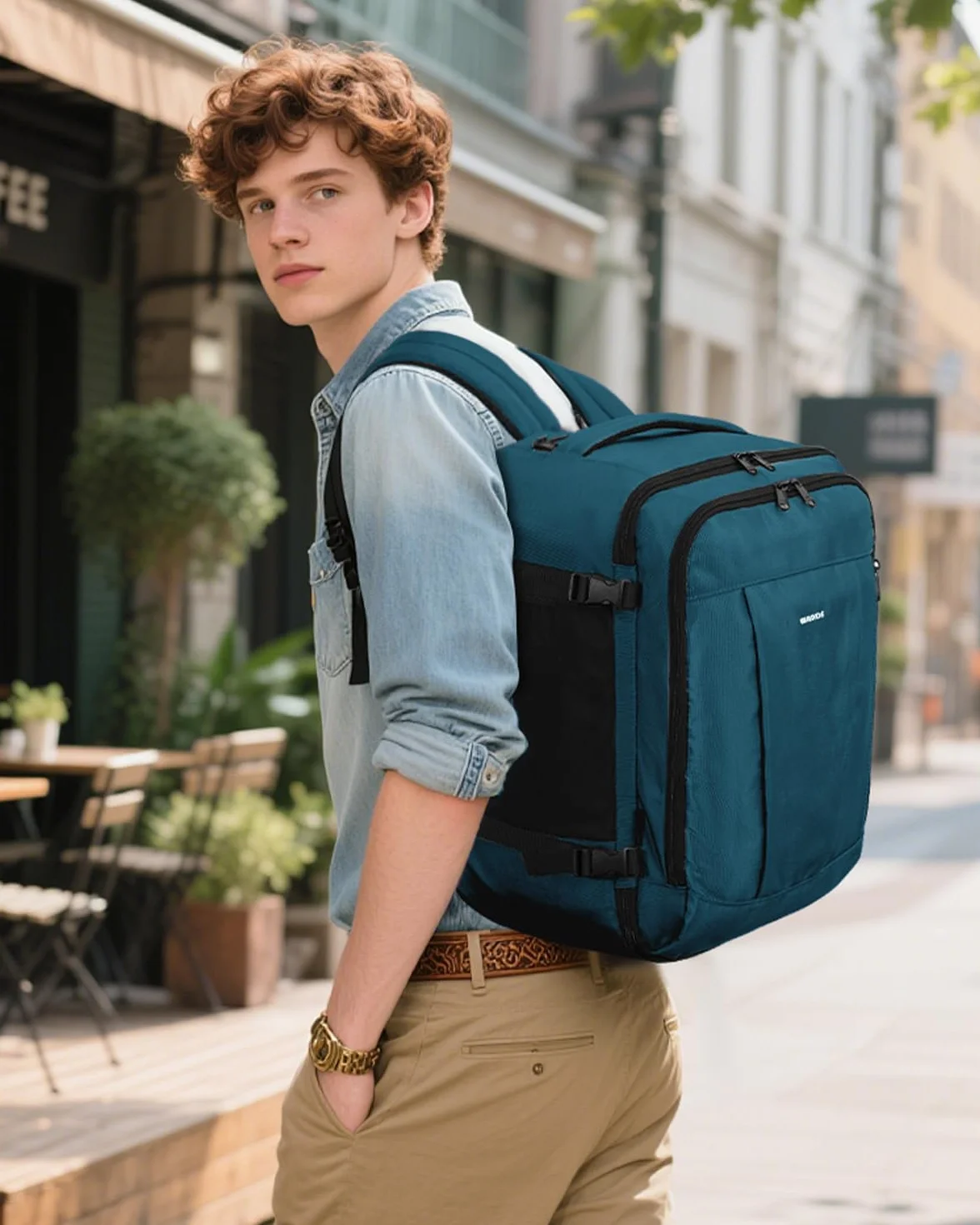 ECOHUB Plecak Podróżny do Ryanair EasyJet, Bagaż Podręczny na Laptopa z 13 kieszeniami, Torba Kabinowa antykradzieżowa rPET, Wodoodporny Plecak do Samolotu 40x30x20 cm 24L (NiebieskoZielony)