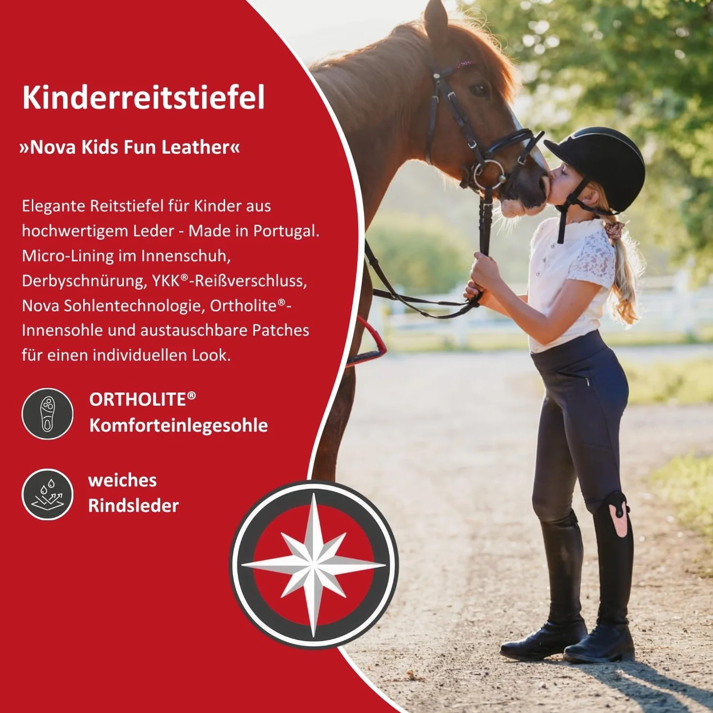 SUEDWIND FOOTWEAR Dziecięce buty do jazdy konnej »NOVA KIDS FUN LEATHER« – skóra naturalna – komfortowa wkładka – YKK – możliwość dopasowania – oddychające – wymienne topy, dostępne oddzielnie